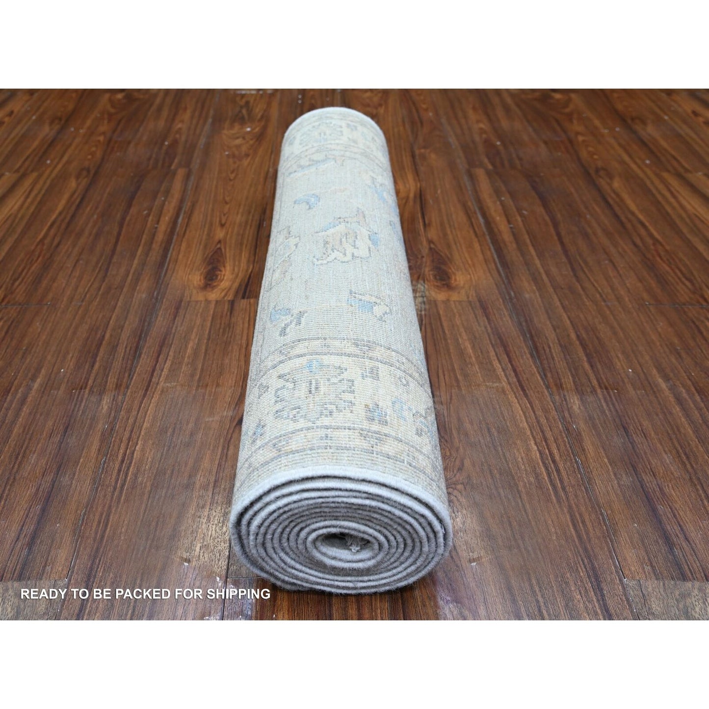 2'8"X12'2" Gray Peshawar Washed Out Faded Wool Hand Knotted Oriental Rug