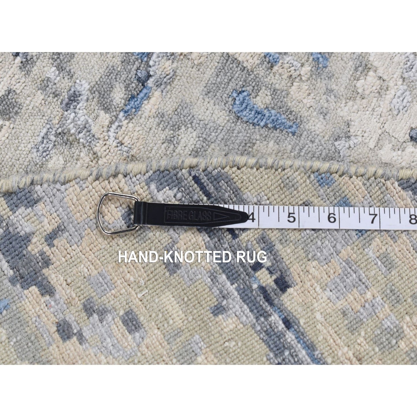 6'X6' Blue Broken Mosaic Design Wool And Silk Hand Knotted Round Rug