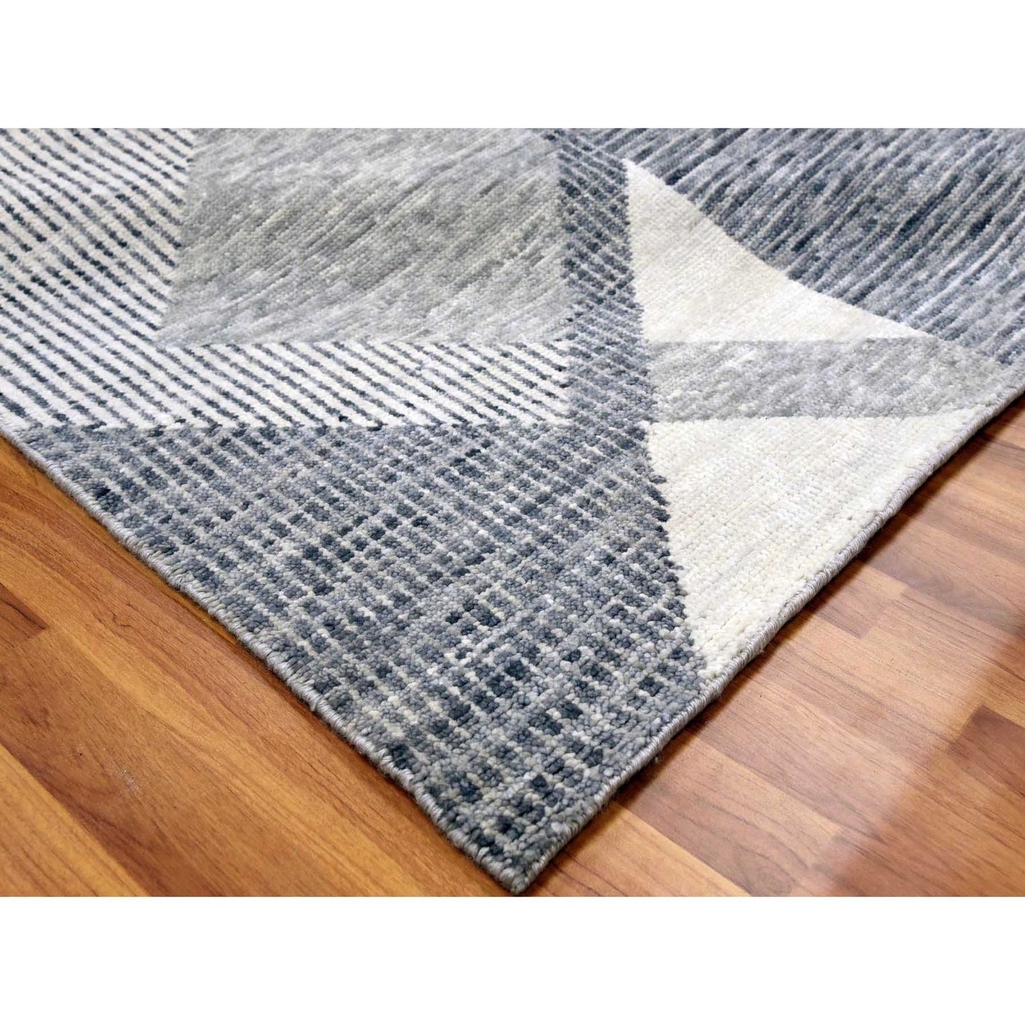 9'1"X12'1" Gray Wool Hand Knotted Geometric Art Deco Collection Rug