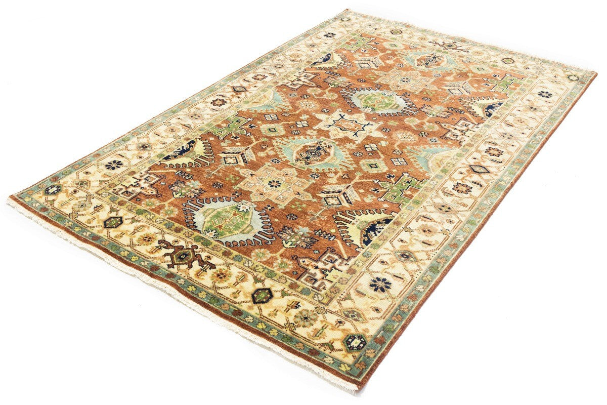 5X8 Ft Hand-Knotted Indo-Karajeh Tribal Geometric