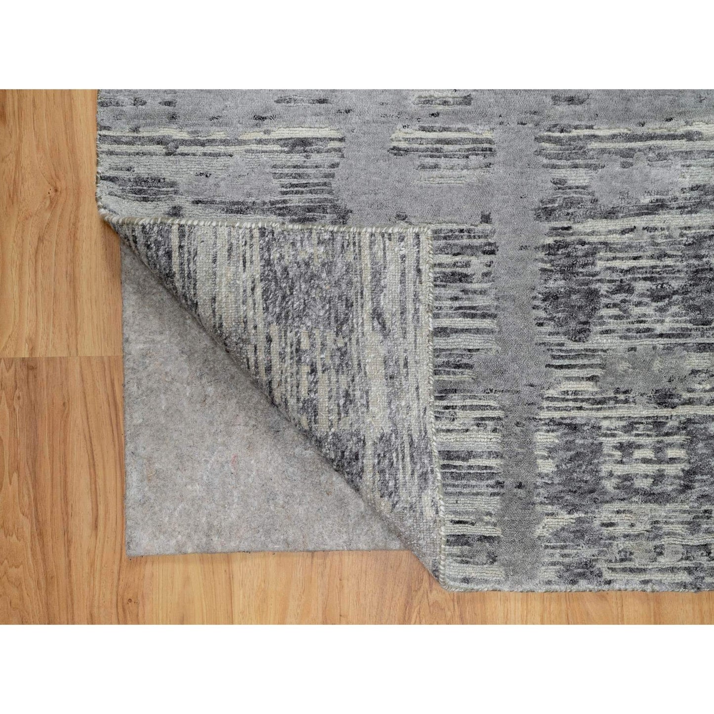 2'6"X11'8" Gray Undyed Natural Wool Hand Knotted Modern Design Runner Rug