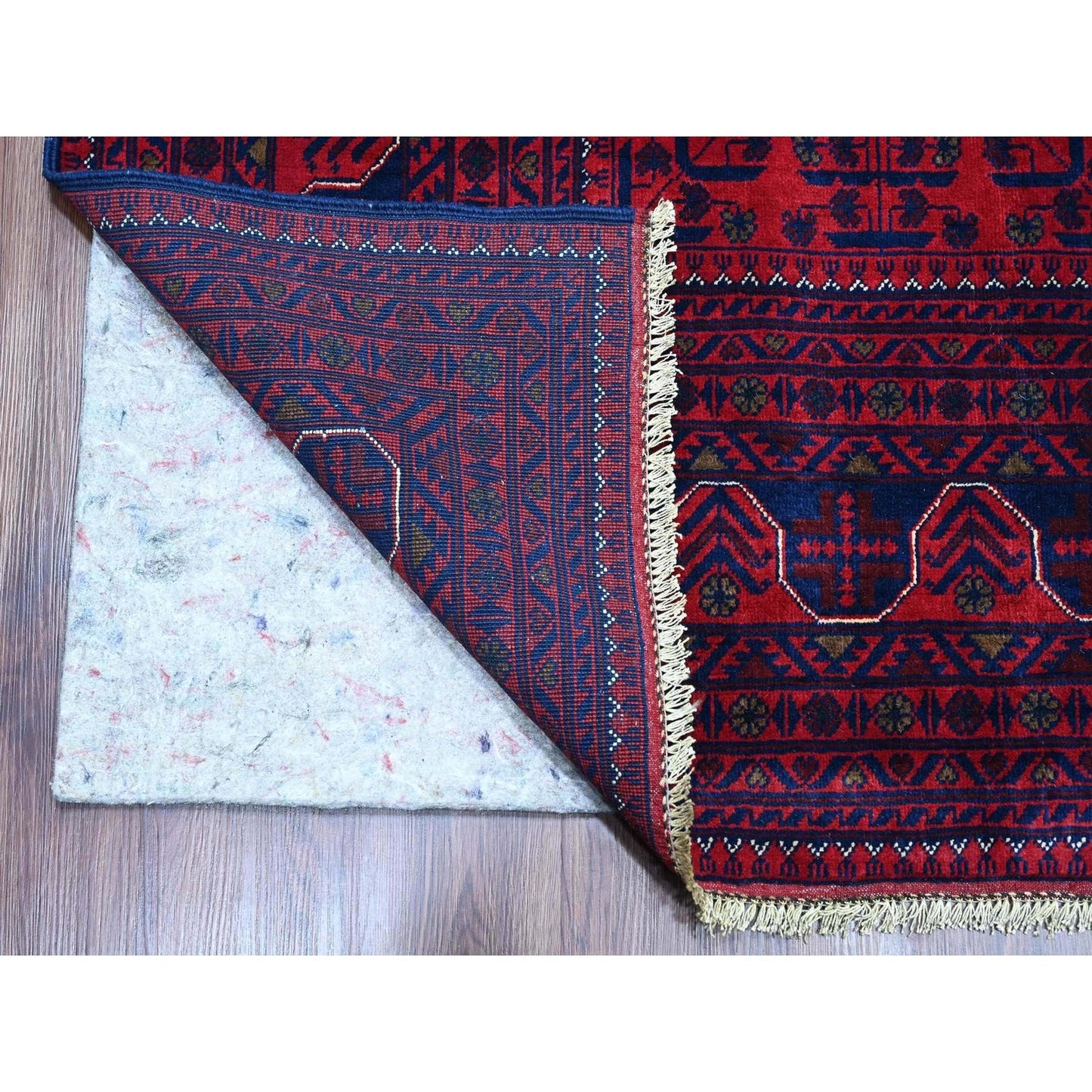 10'X13'6" Deep Red Afghan Khamyab Star Design 100% Wool Hand Knotted Rug