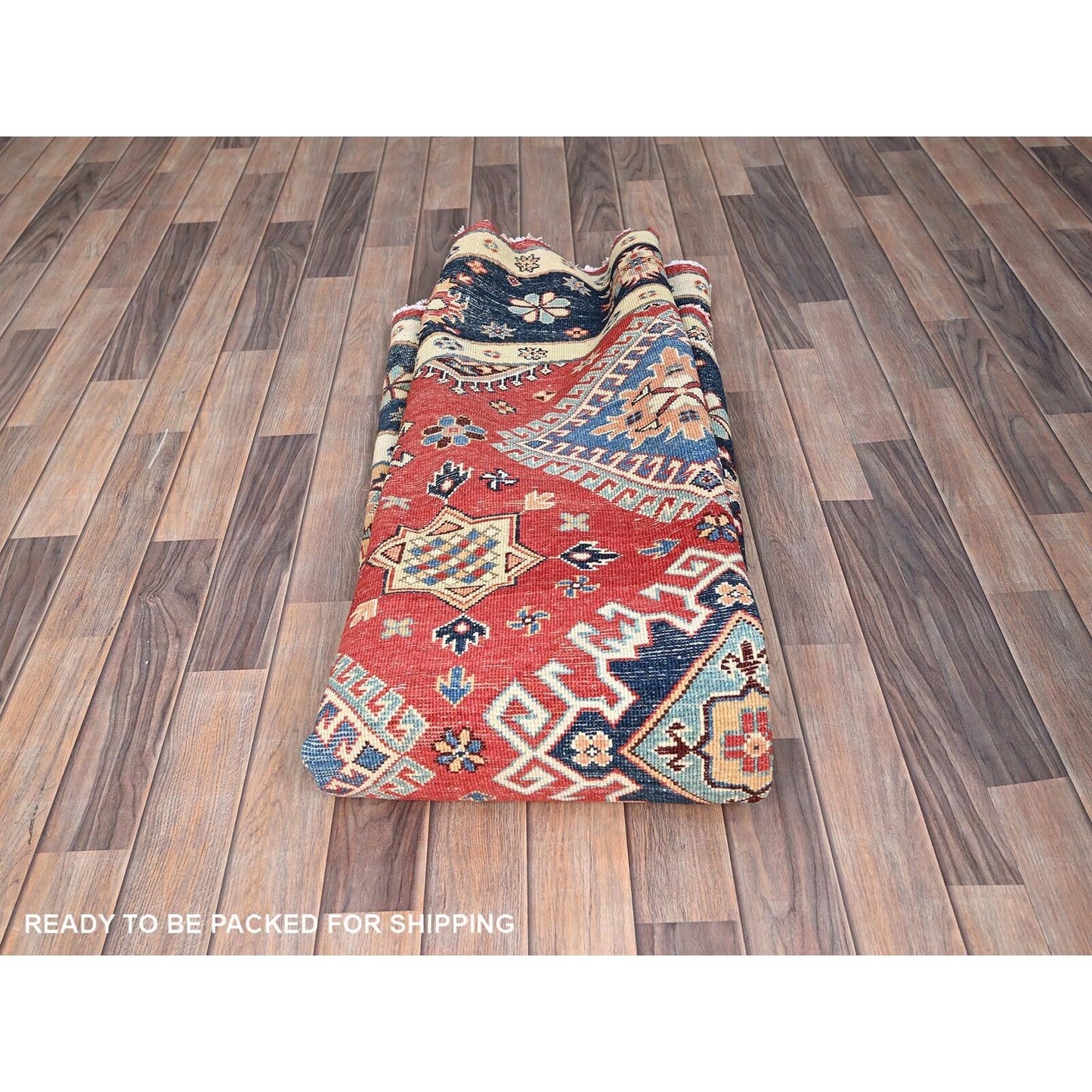 8'X8' Red Hand Knotted Densely Woven Wool Special Kazak Round Rug