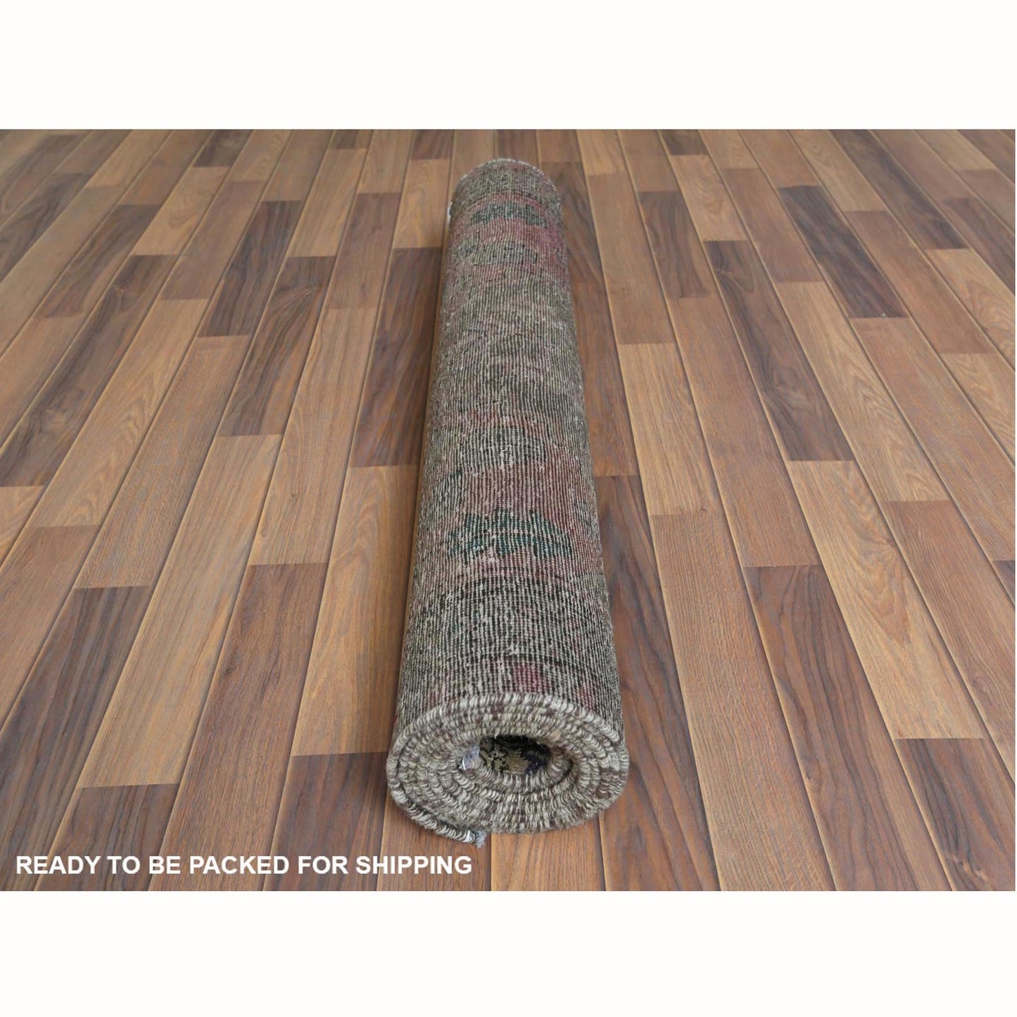 3'8"X11'2" Farsian Amadan Gray Hand Knotted Worn Wool Runner Rug