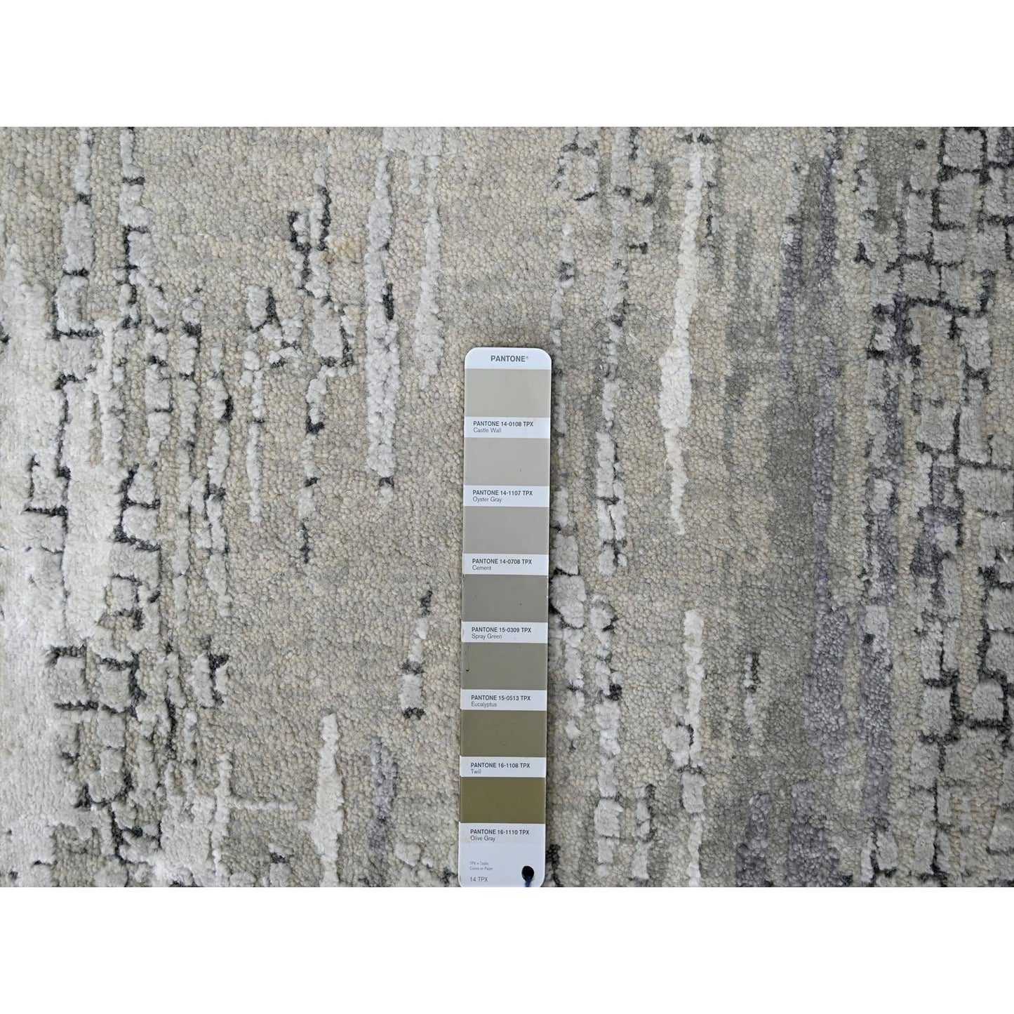 2'5"X18' Rustic Gray Wool And Silk Hand Knotted Abstract Xl Runner Rug