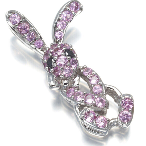 Pink Sapphire Black Diamond Rabbit Pendant 18K
