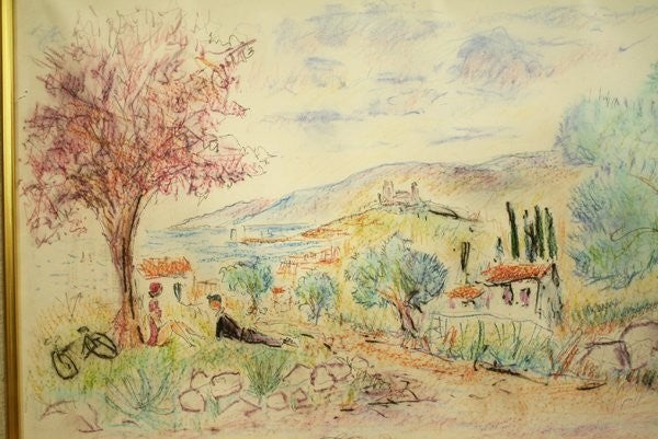 Jean Claude Picot Pastel Watercolor Ink On Paper 1988 Signed Landscape With Tree