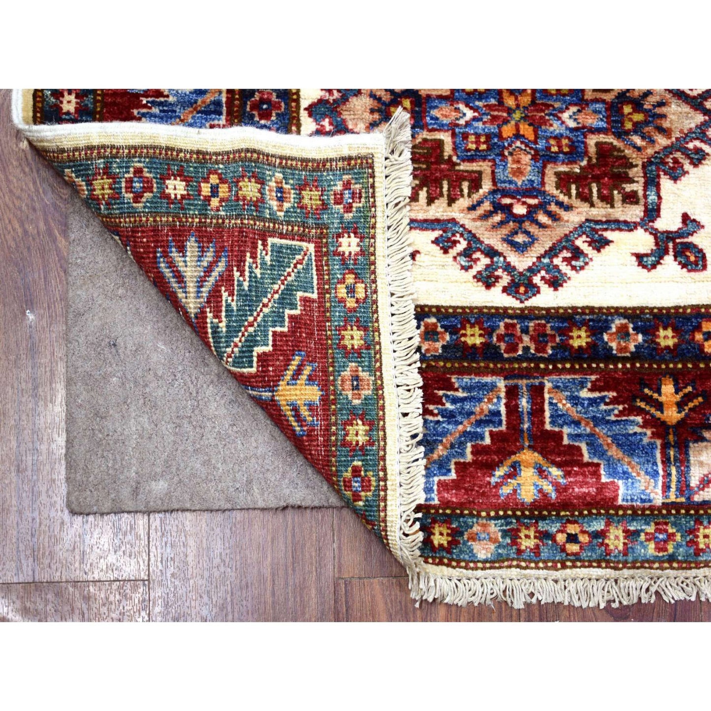 2'9"X8'6" Ivory Soft Wool Hand Knotted Afghan Super Kazak Runner Rug