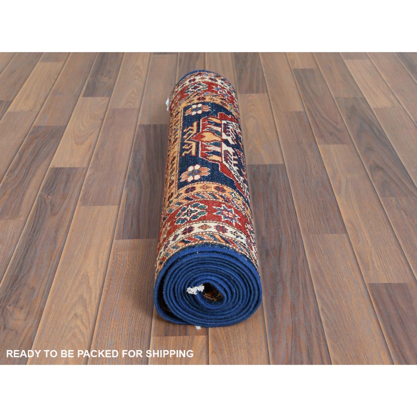 2'6"X11' Hand Knotted Navy Blue Afghan Super Kazak Soft Wool Runner Rug