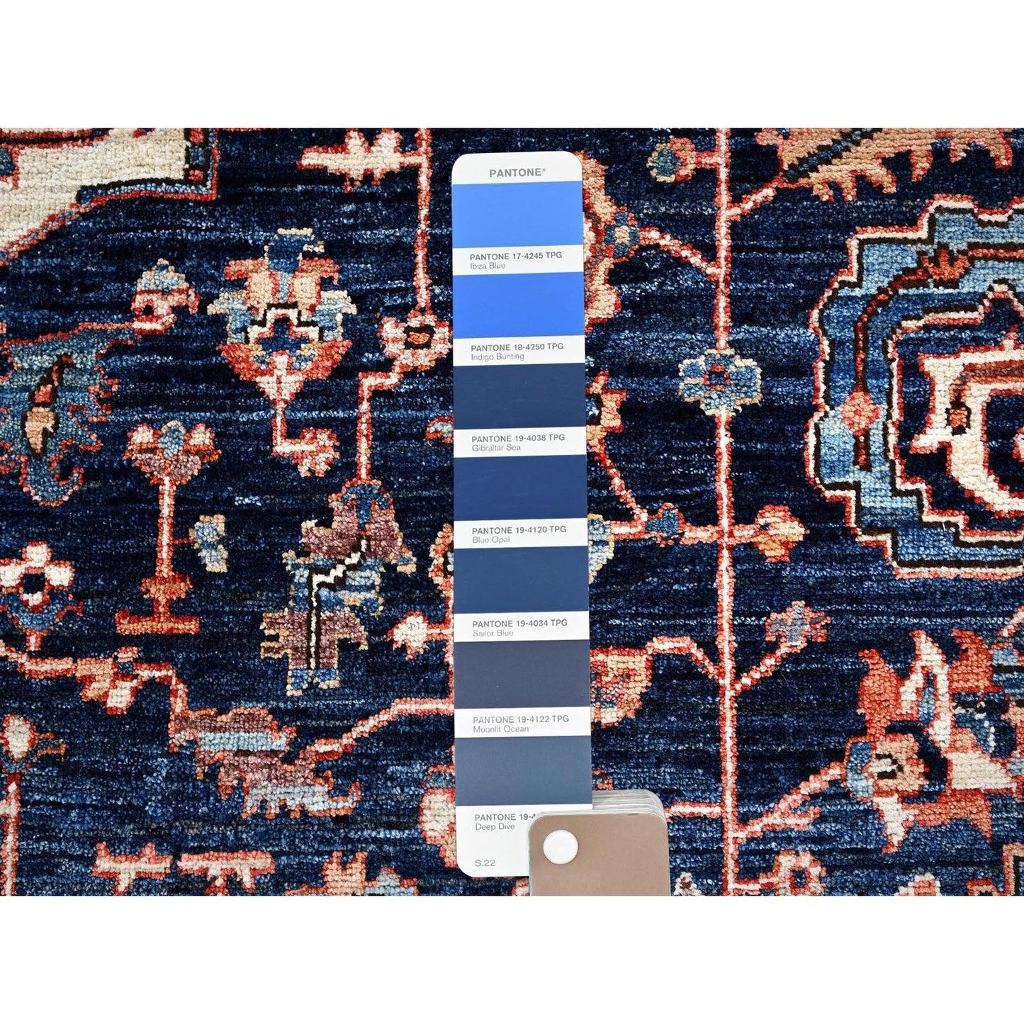 9'2"X12'8" Midnight Blue Seeripe Heris Hand Knotted High Mountain Wool Rug
