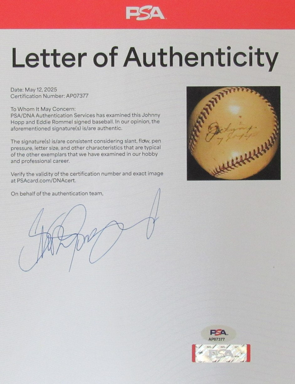 Eddie Rommel Johnny Hopp A'S/Umpire Signed/Auto