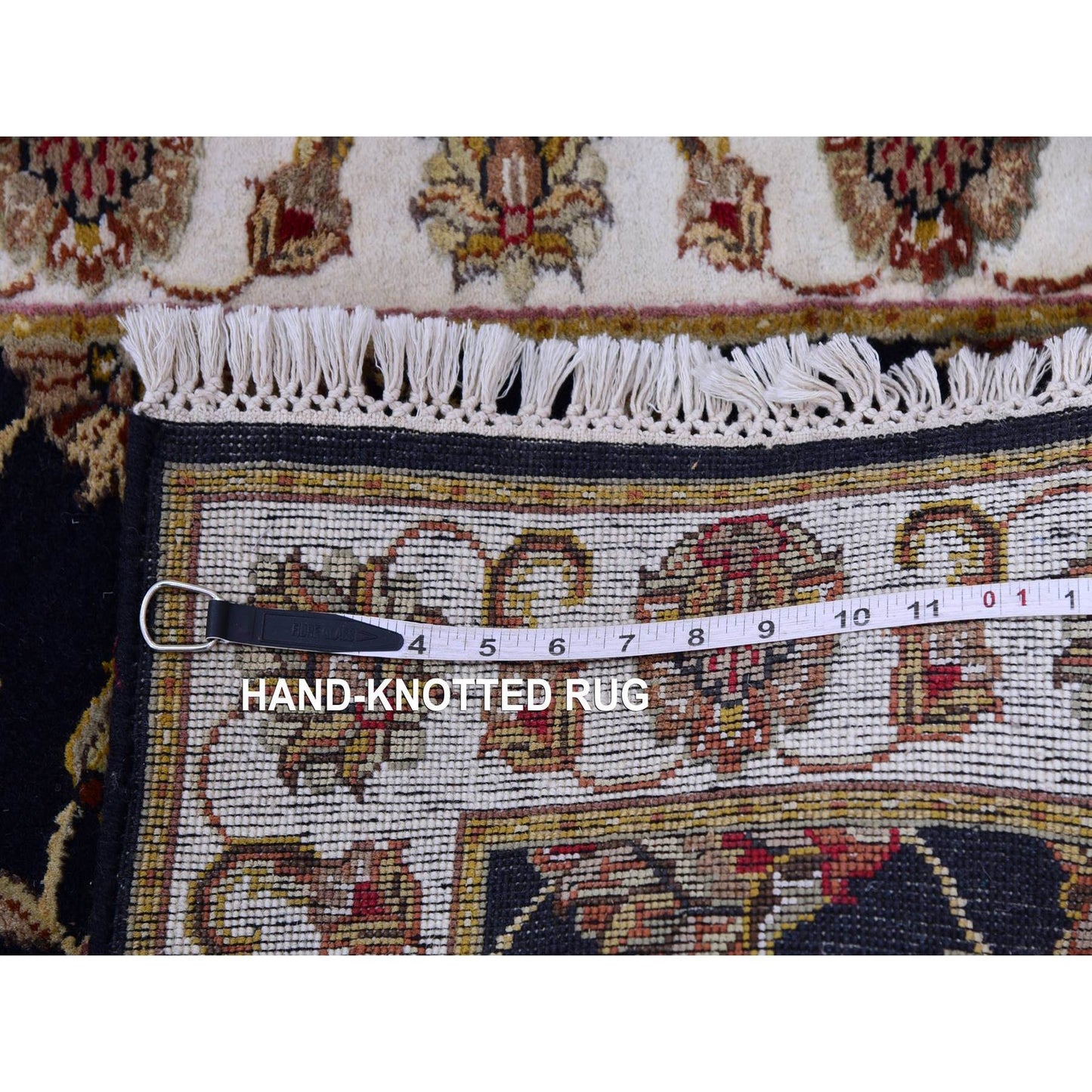 2'6"X10' Tricorn Black Wool Silk Hand Knotted Rajasthan Design Runner Rug