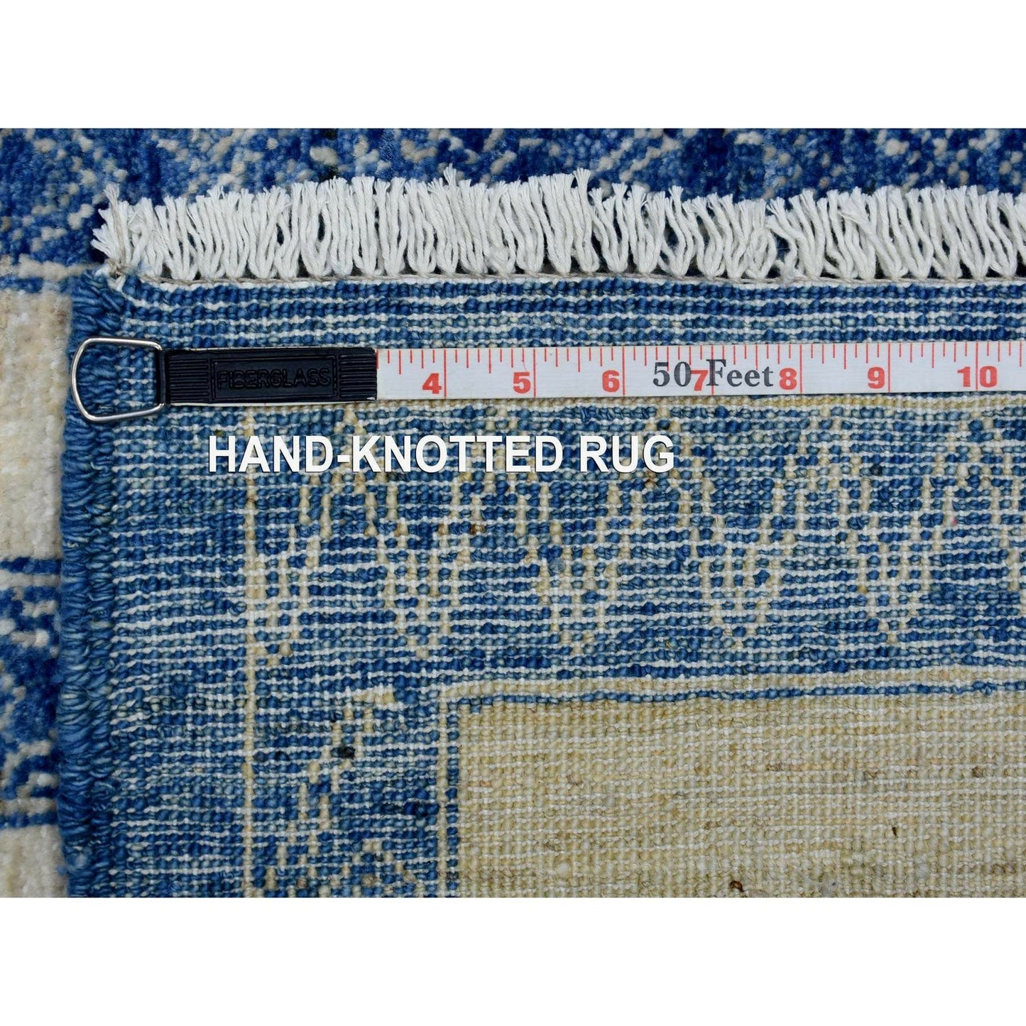5'10"X8'9" Soft Wool Hand Knotted Denim Blue Maze Design Rug