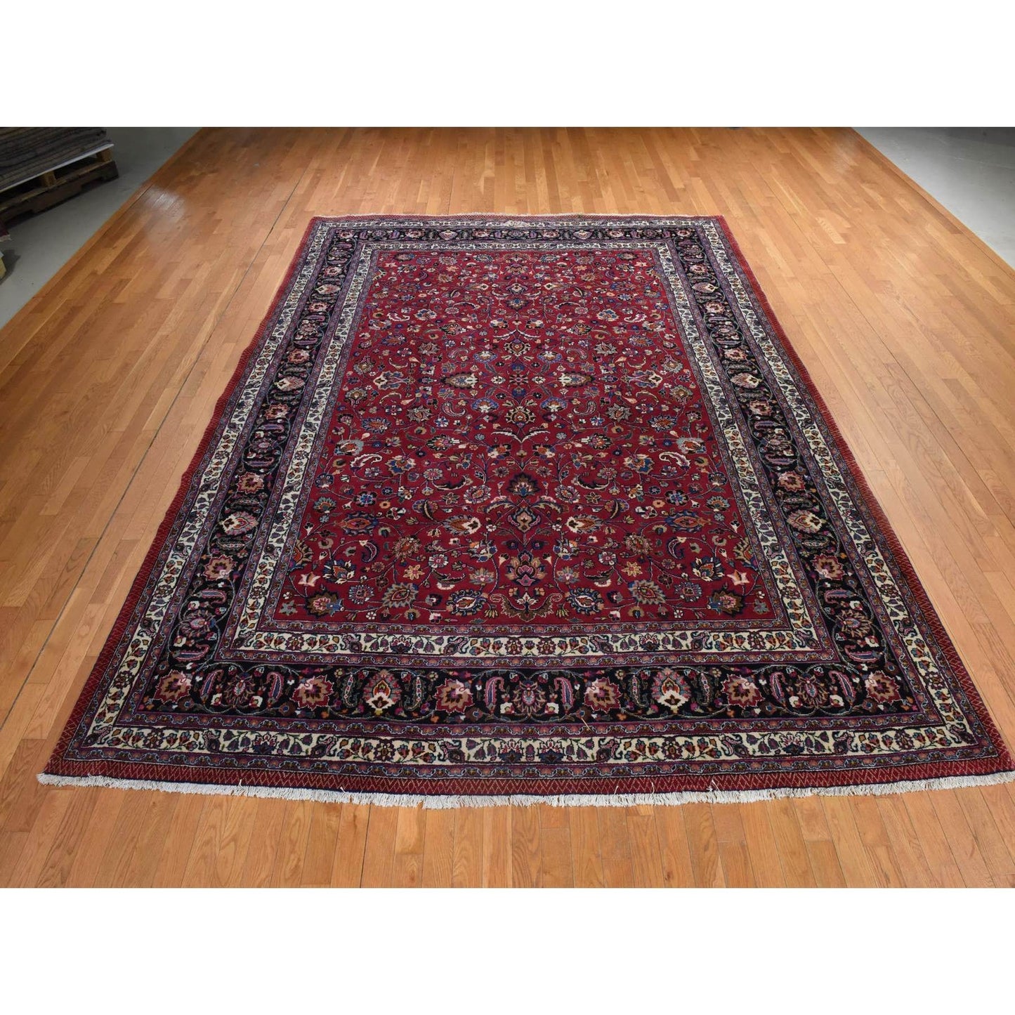 9'9"X12'10" Red Zoroastrian Clean Full Pile Pure Wool Hand Knotted Rug