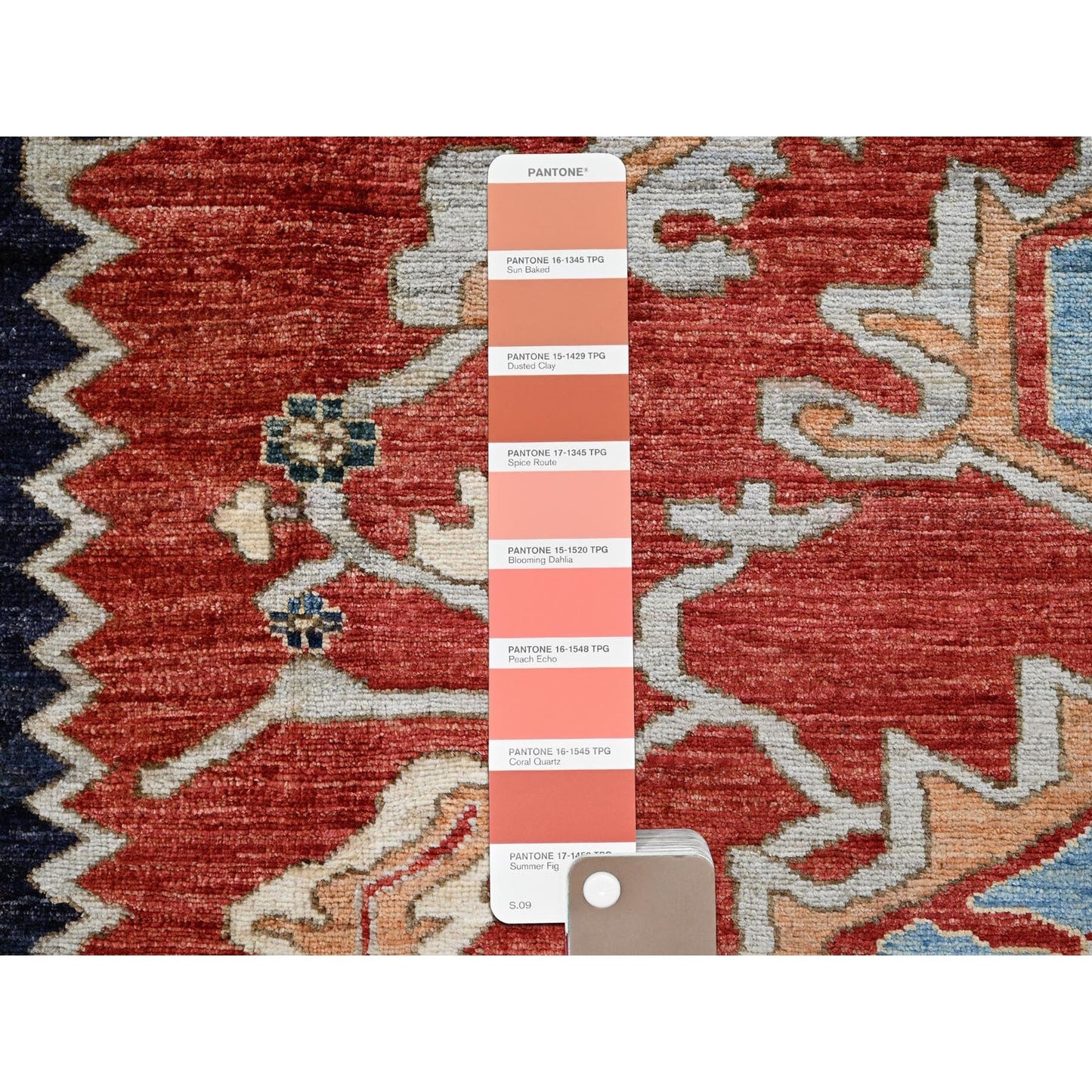8'1"X9'8" Scarlet Red Peshawar Heris Hand Knotted High Mountain Wool Rug