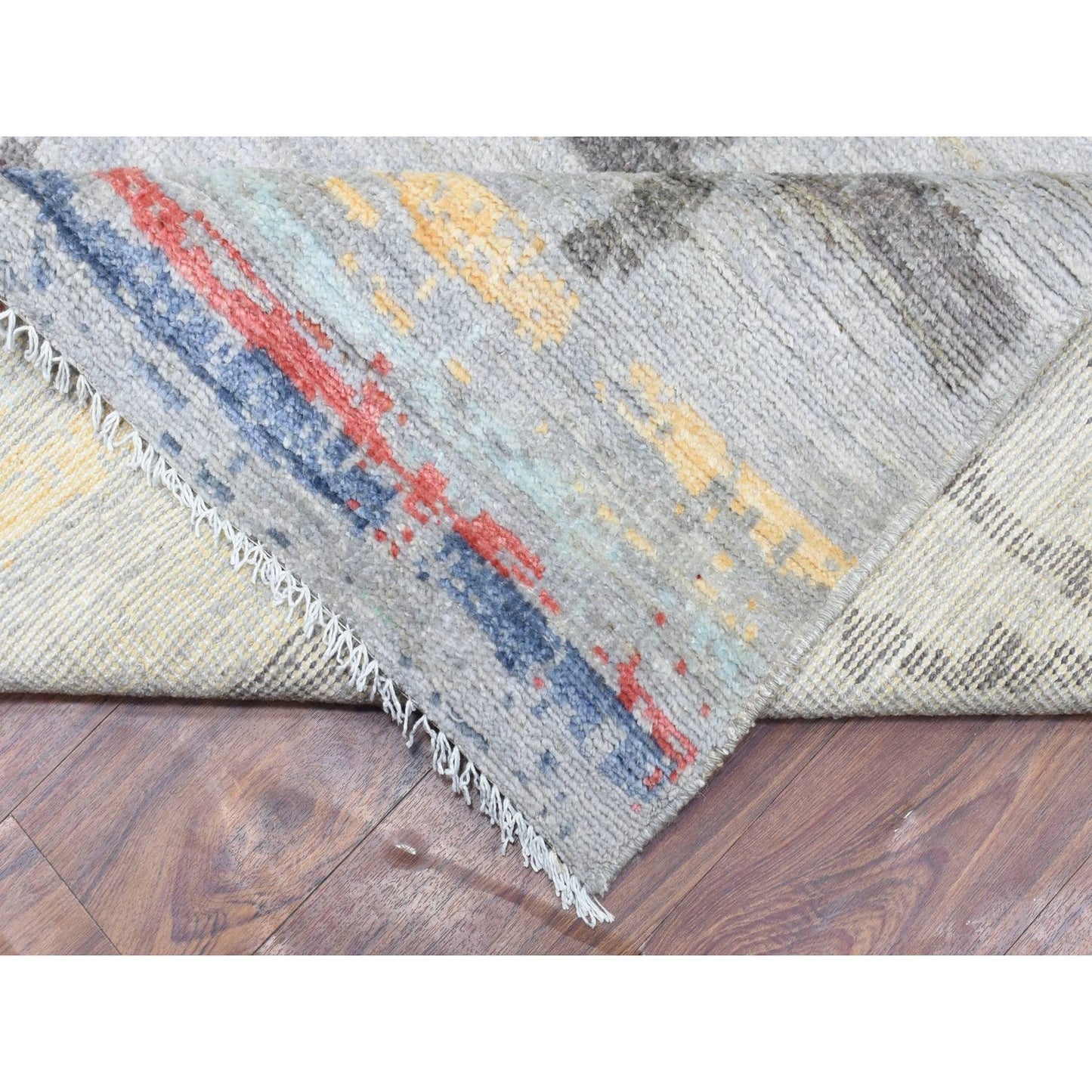 10'X13'9" Light Gray Hand Knotted Boujaad Moroccan Berber Design Wool Rug