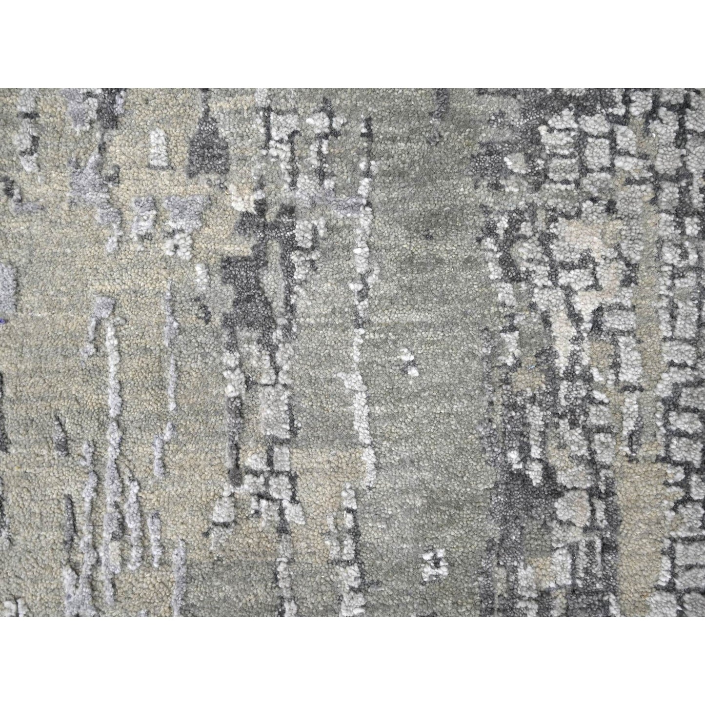 2'7"X9'10" Gray Abstract Design Wool And Silk Hand Knotted Runner Rug