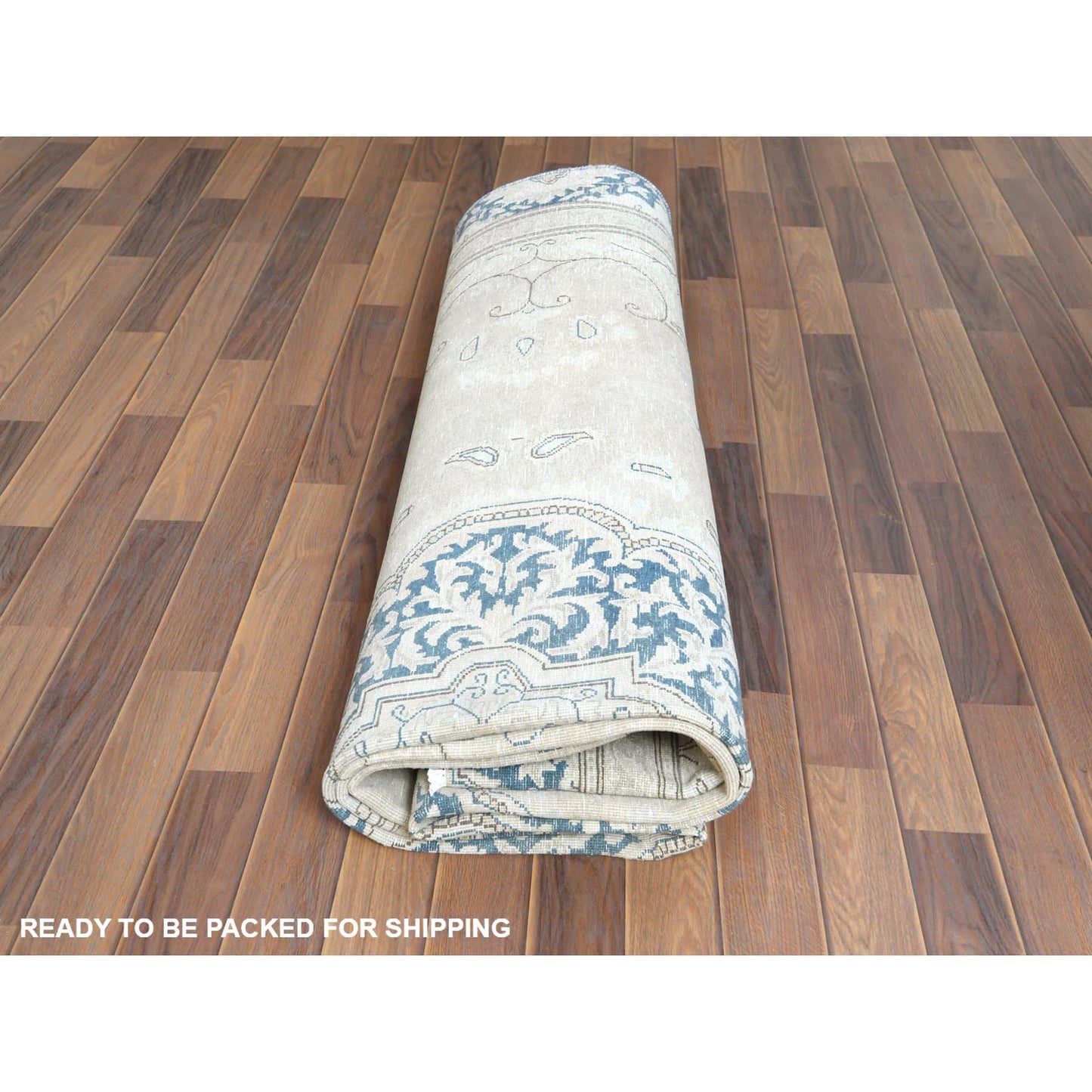 8'3"X11'1" Hand Knotted Ivory Vintage Farsian Karman Worn Wool Rug