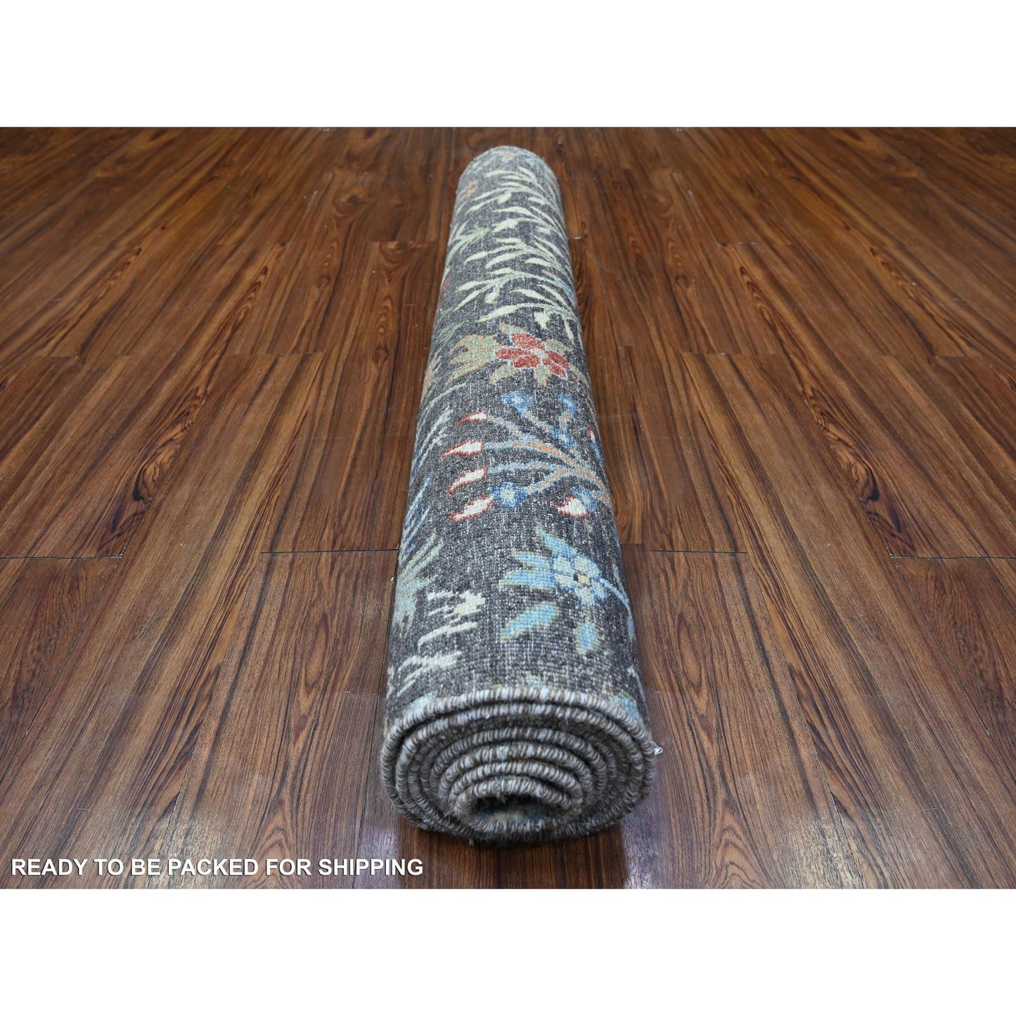 3'10"X10' Black Wool Afghan Peshawar Hand Knotted Wide Runner Rug