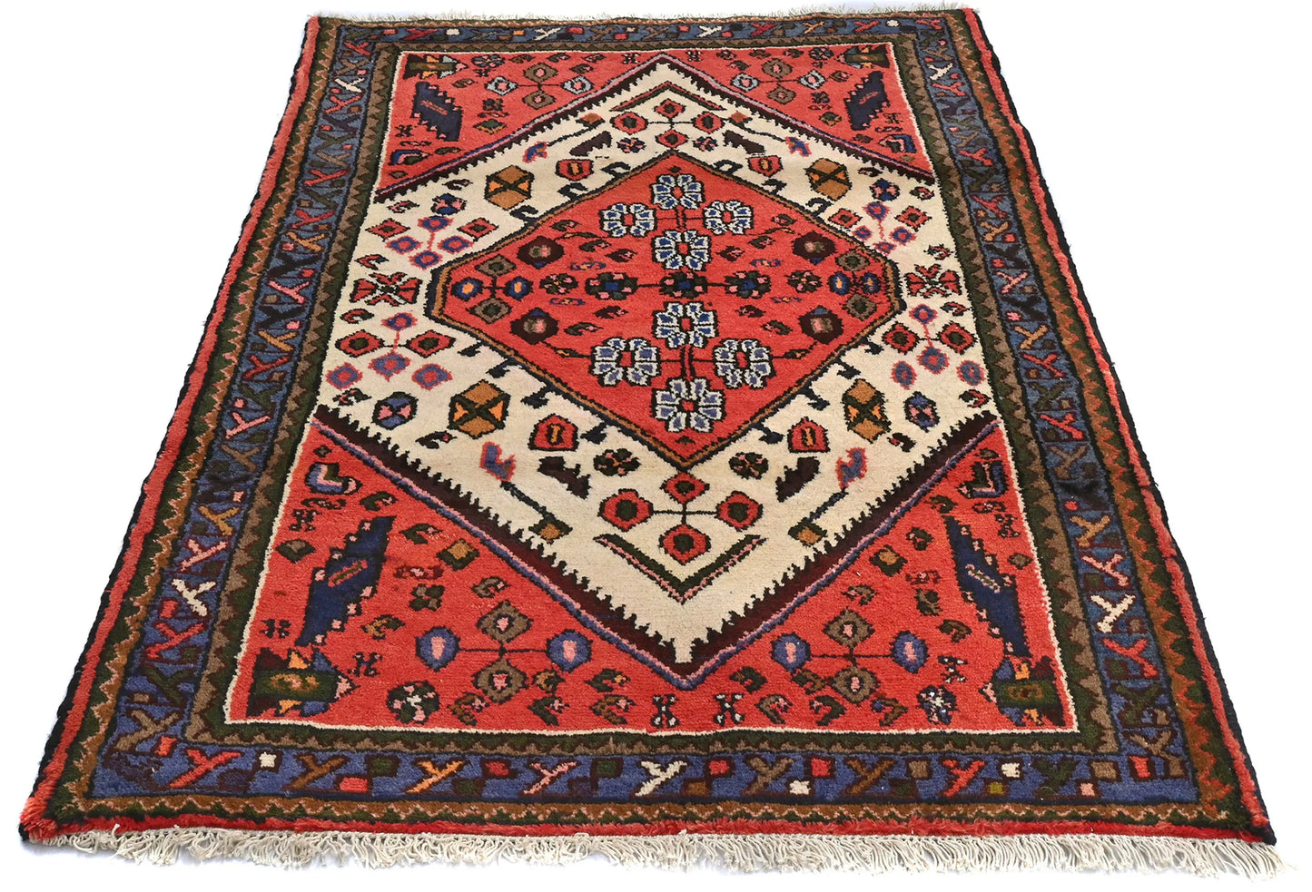 3'4X4'8 Ft Hand-Knotted Vintage Tribal Cream