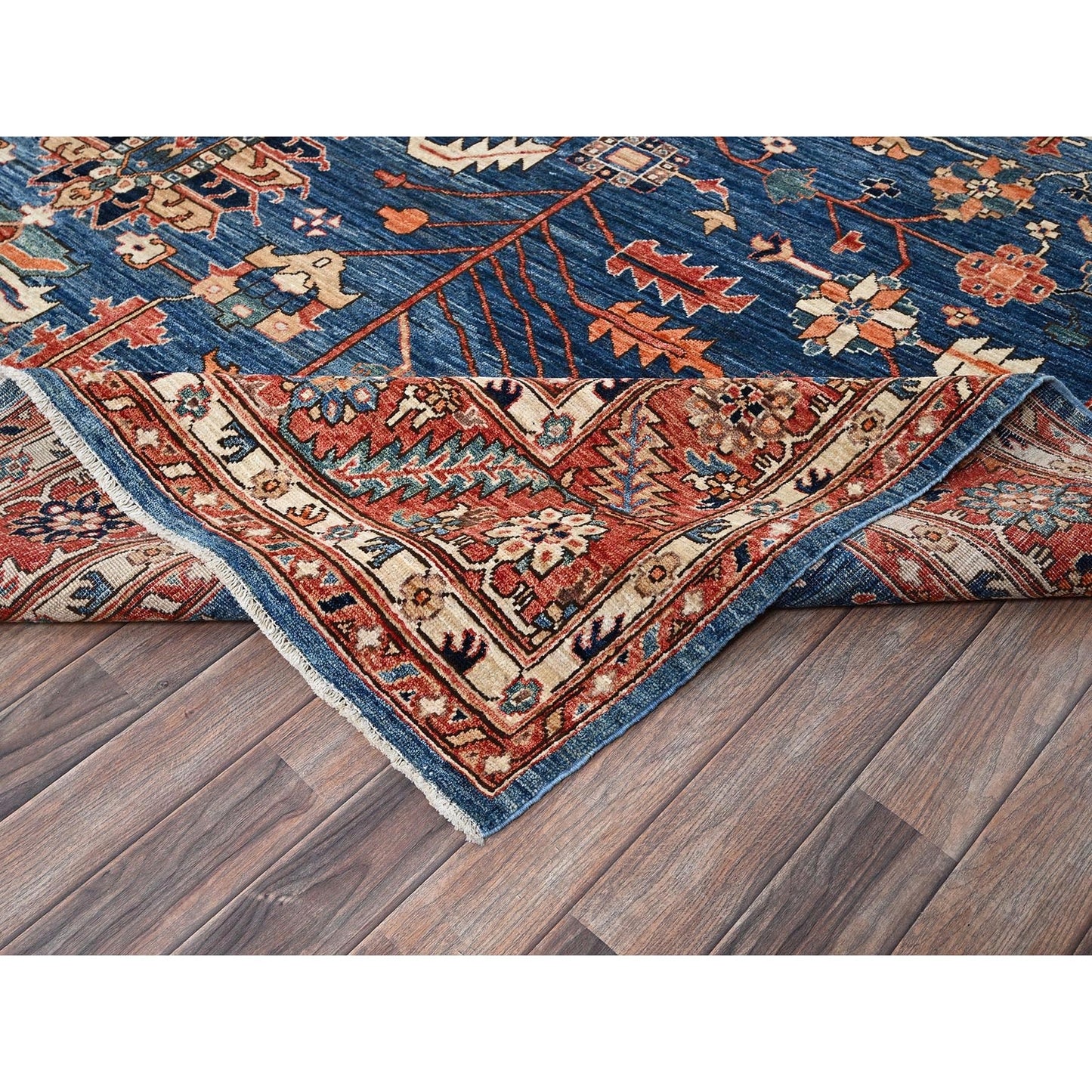 10'X13'10" Imperial Blue Heris All Over Design Soft Wool Hand Knotted Rug