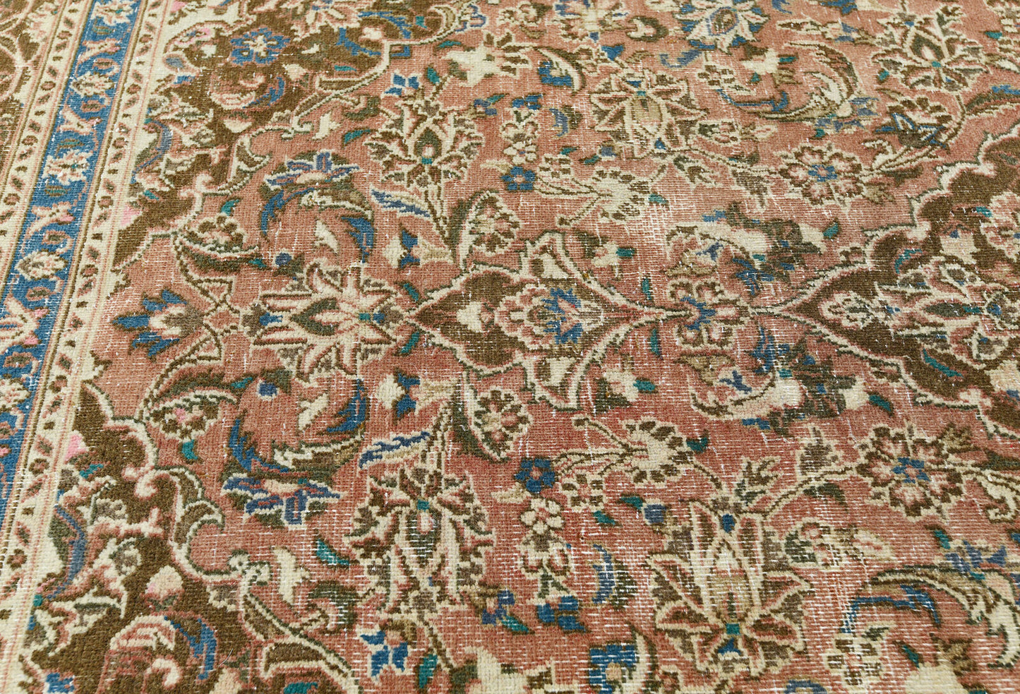 Distressed Vintage Wool Oriental Rug Muted Brown