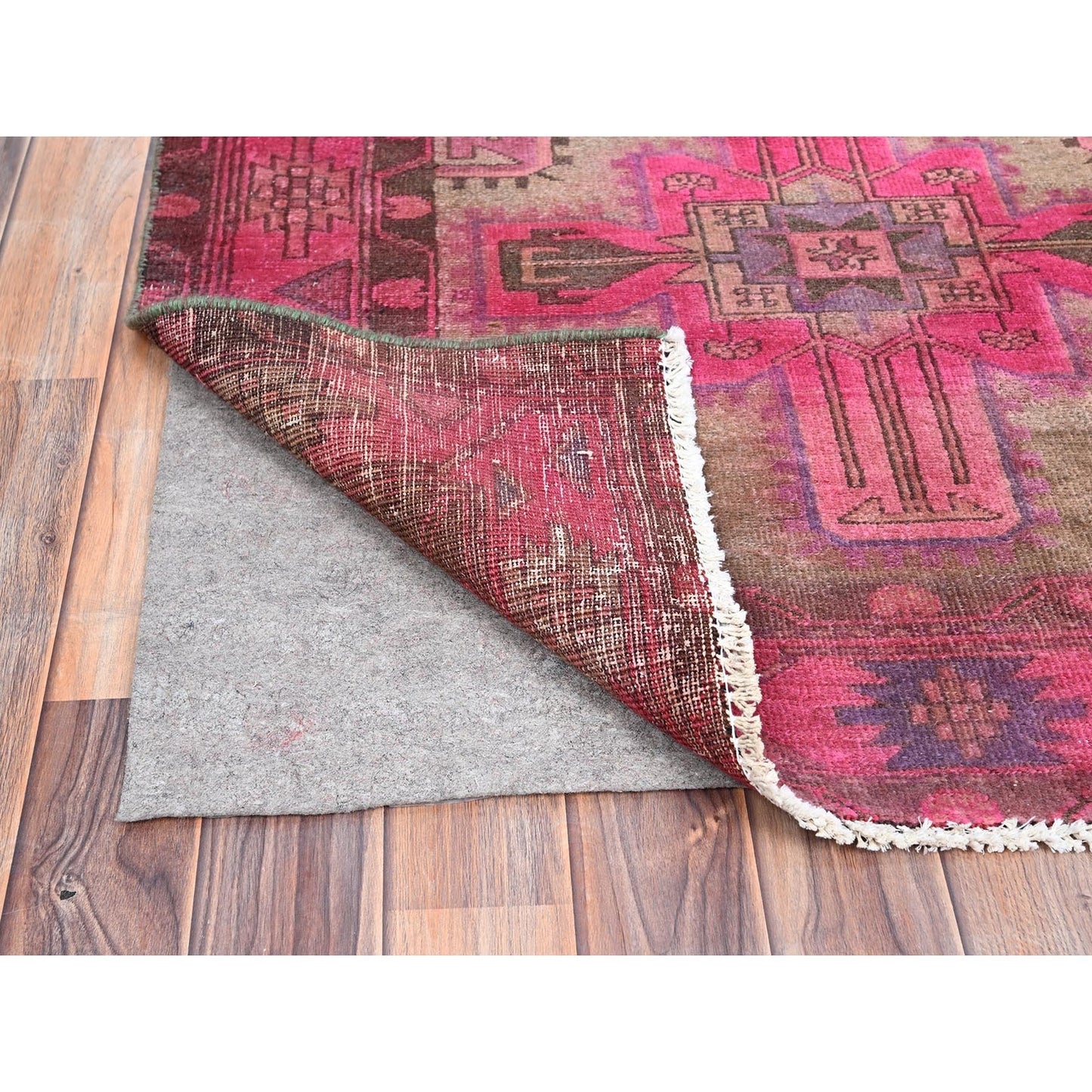 3'4"X9'8" Pink Old Northwest Zoroastrian Hand Knotted Wide Runner Rug