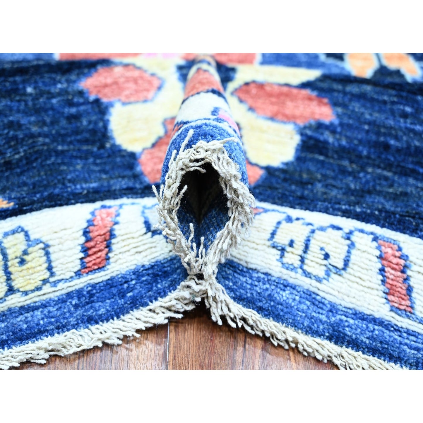 10'X13'9" Blue Hand Knotted Afghan Angora Oushak Extra Soft Wool Rug