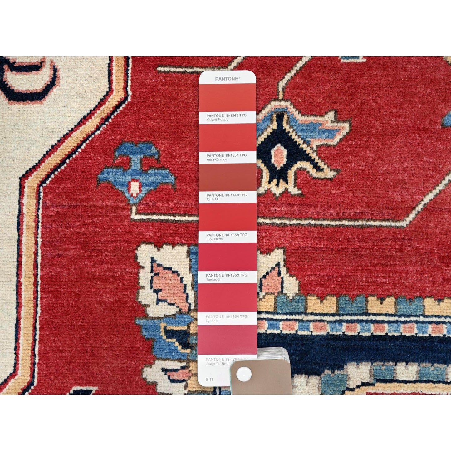 12'1"X15'9" Red Hand Knotted Wool Heris Seeripe Geometric Oversized Rug