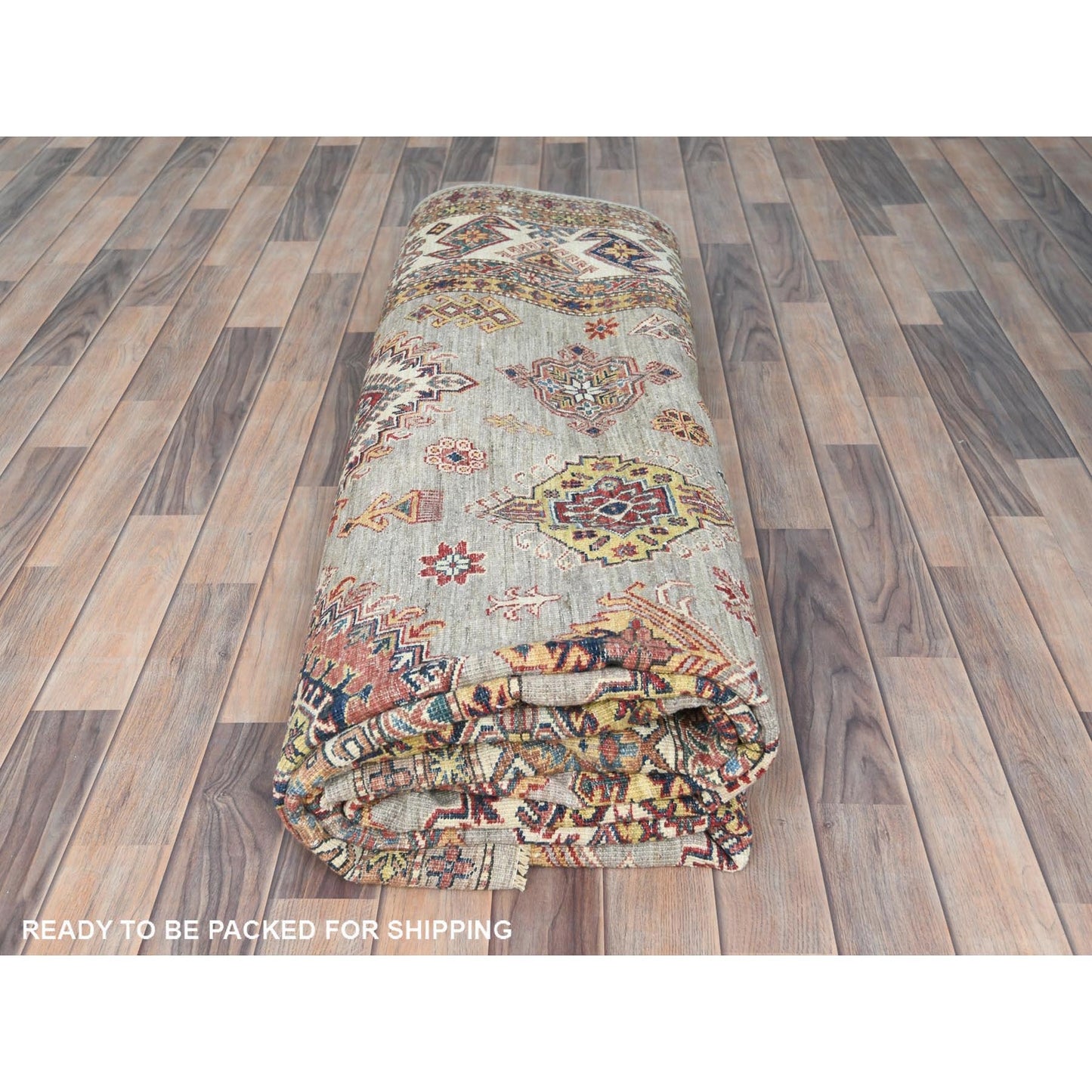 9'X12'4" Stone Gray Soft Wool Hand Knotted Afghan Super Kazak Rug
