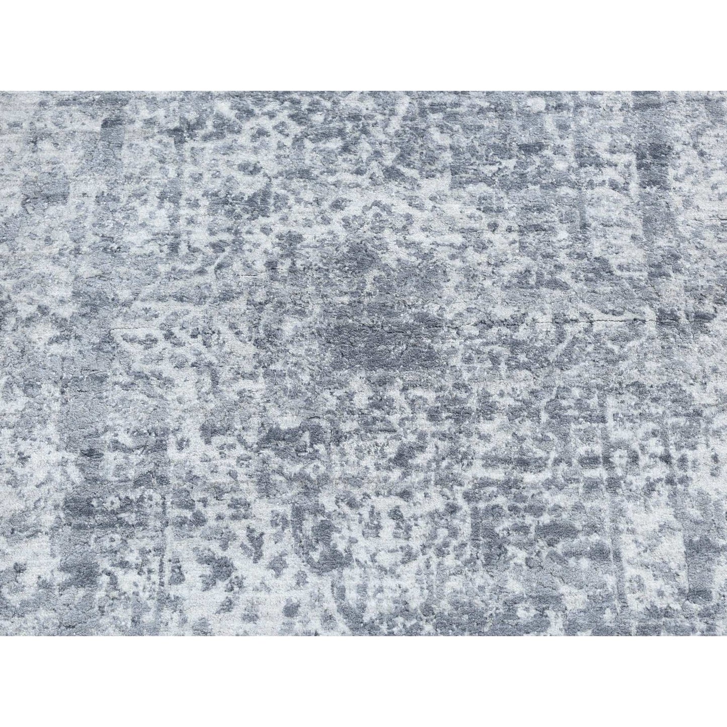 2'7"X7'10" Gray Hand Knotted Zoroastrian Design Wool And Silk Runner Rug