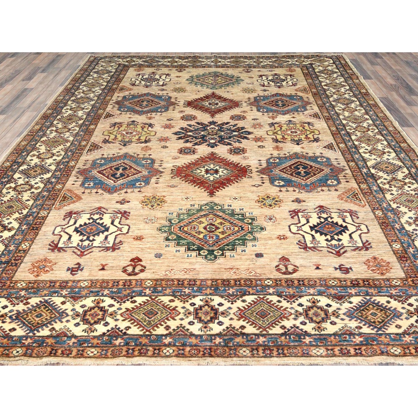 9'X12' Honey Brown Pure Wool Hand Knotted Afghan Super Kazak Rug