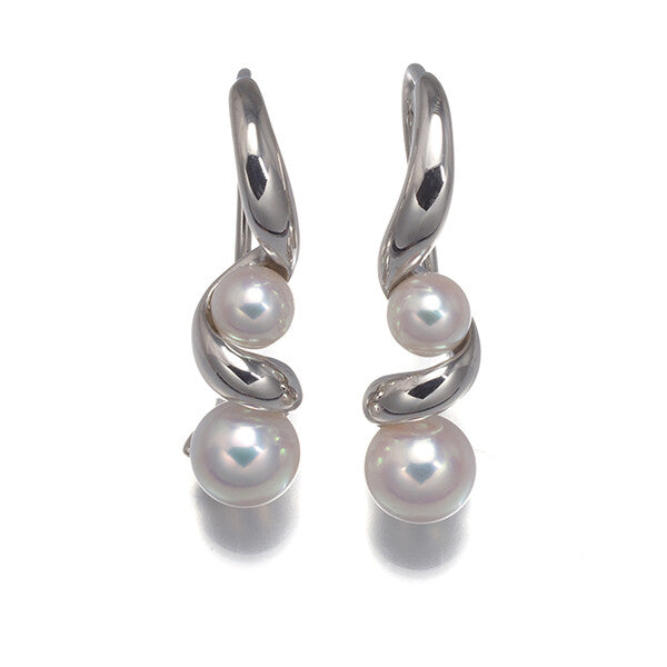 Mikimoto Earrings Akoya Pearl 3.5 - 3.8Mm Spiral Twist Hook 18K Wg