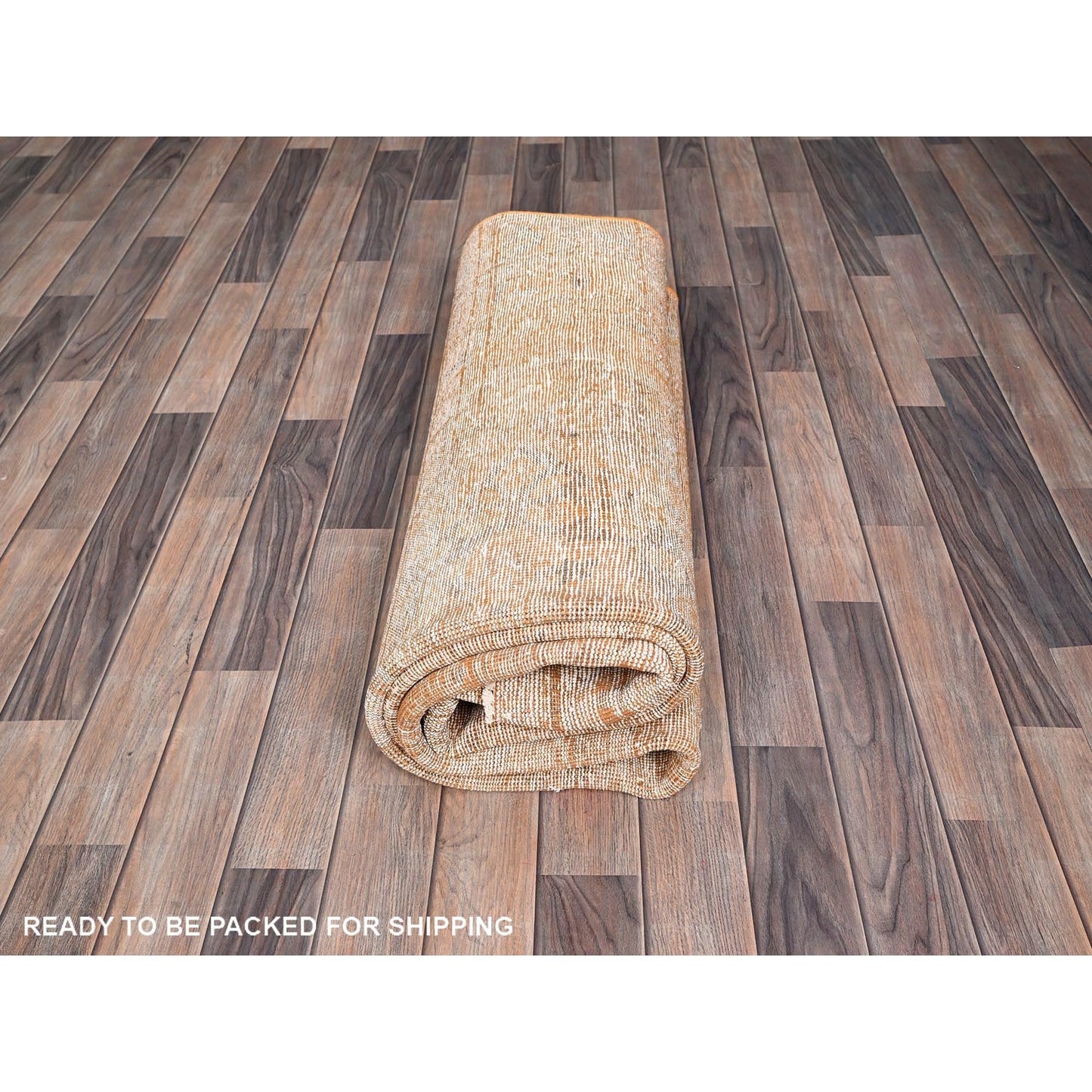 6'1"X9' Orange Overdyed Old Tebraz Distressed Look Wool Hand Knotted Rug