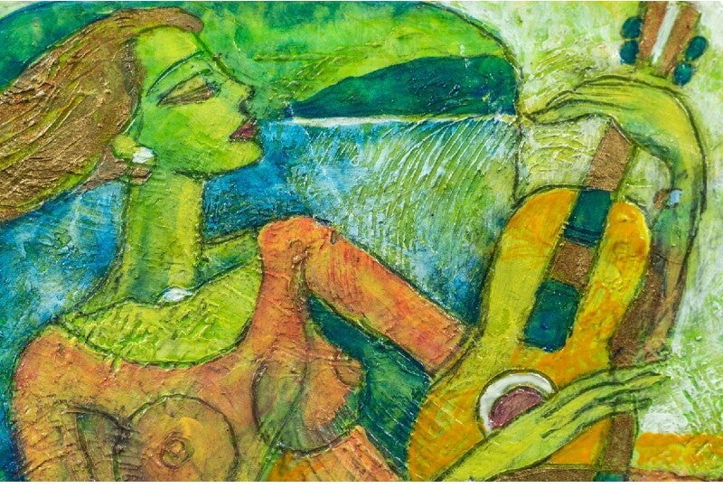Yamin Young - Little Bird Melody Original Oil Painting Mixed Media Art With Coa