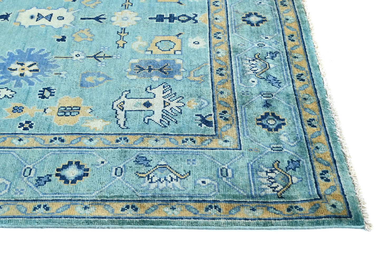 Handmade Blue Kazak Pakistan Rug Floral Modern