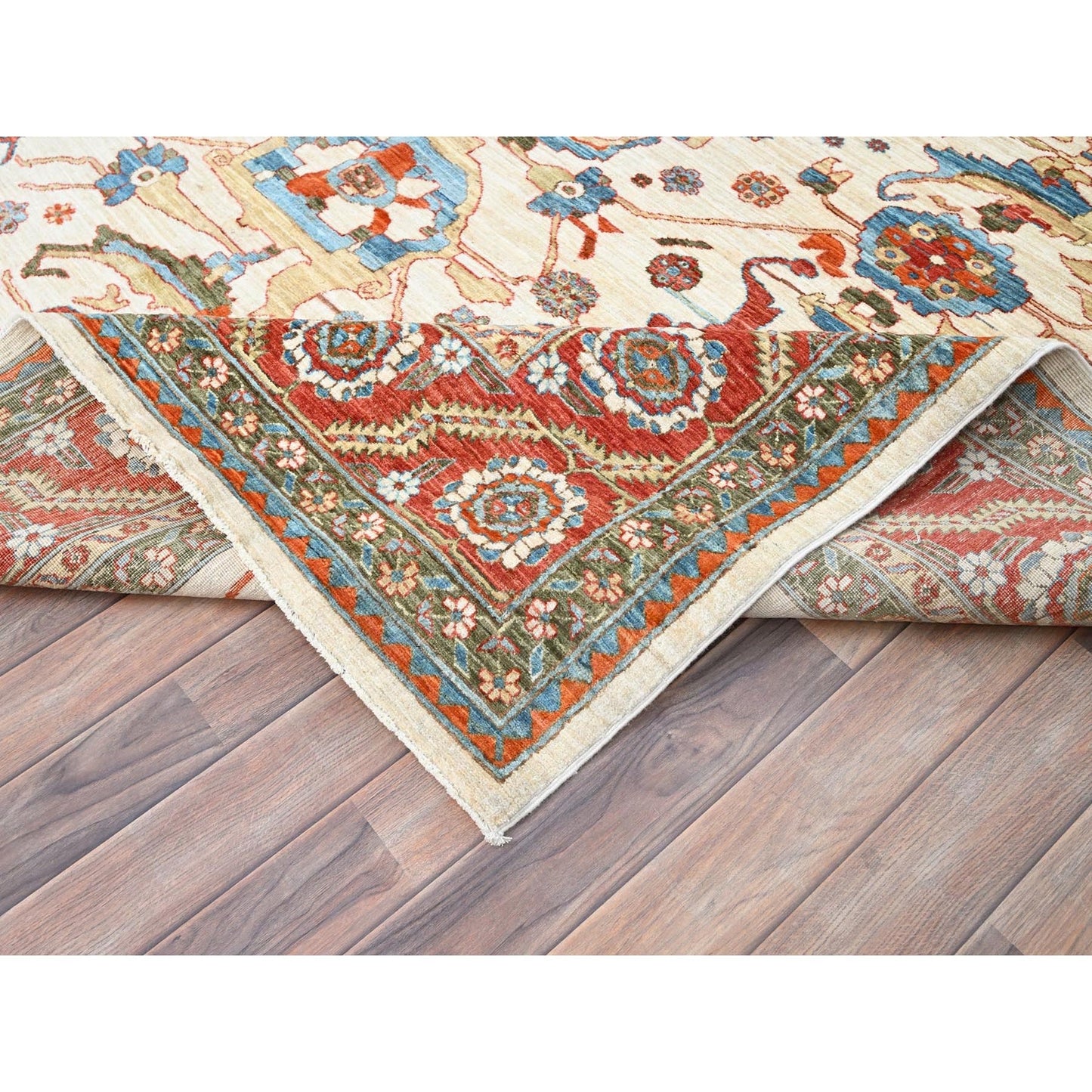 8'1"X9'9" White Wool 200 Kpsi Heris Design Hand Knotted Oriental Rug