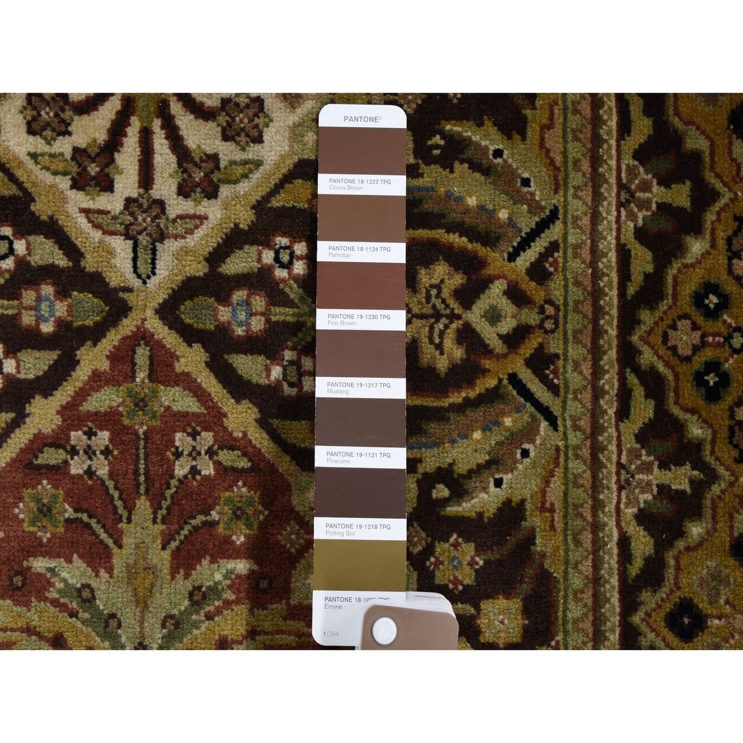 2'7"X12' Brown Tebraz Garden Design Runner Hand Knotted Pure Wool Rug