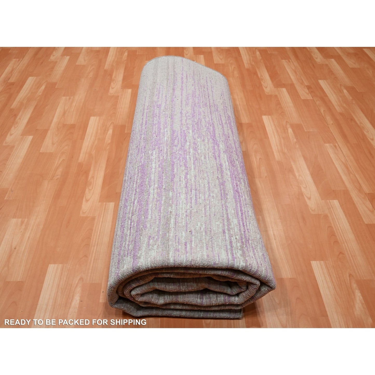 9'X12'3" Flamingo Pink Horizontal Ombre Design Hand Knotted Pure Wool Rug