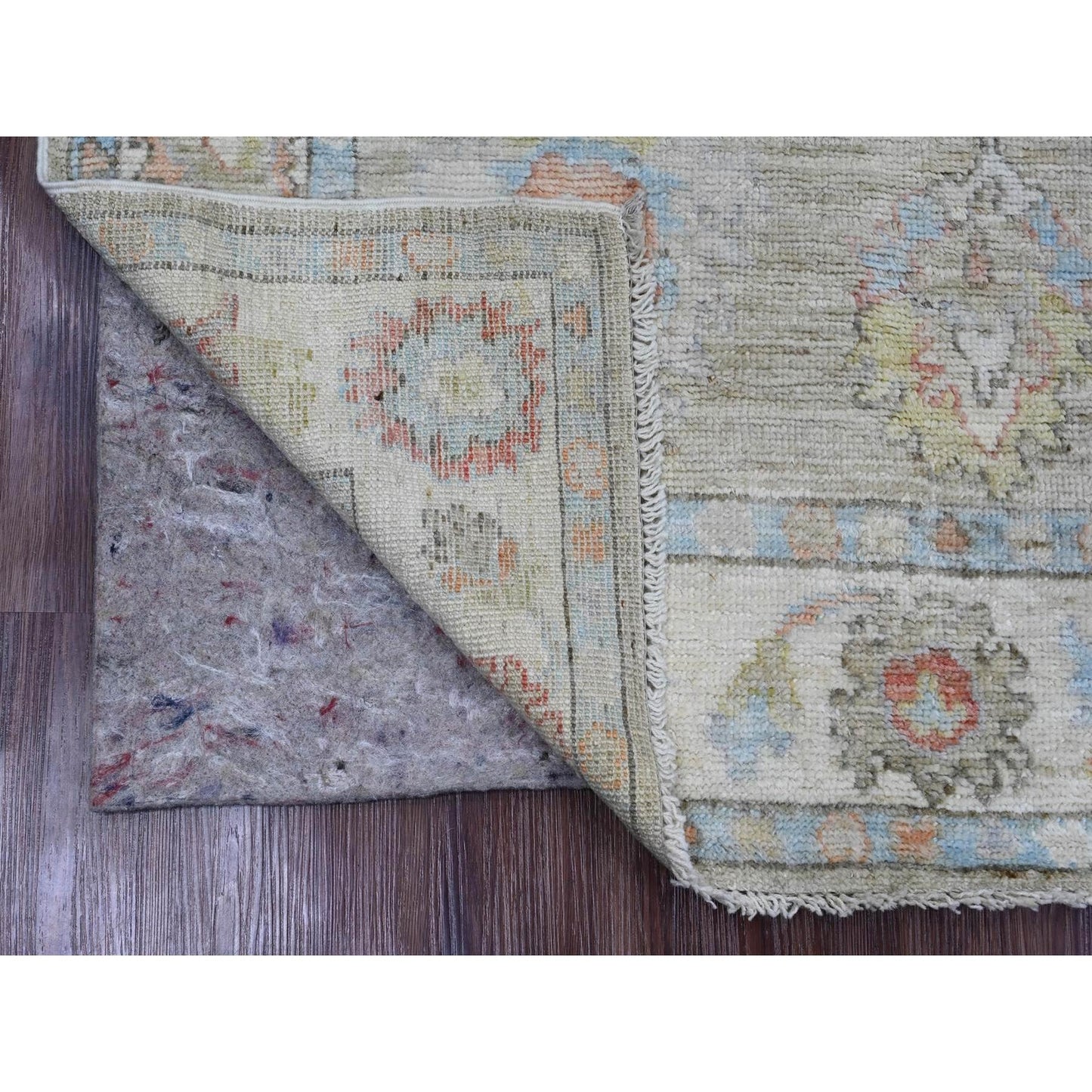 4'3"X6'2" Green Pure Wool Angora Oushak Leaf Pattern Hand Knotted Rug