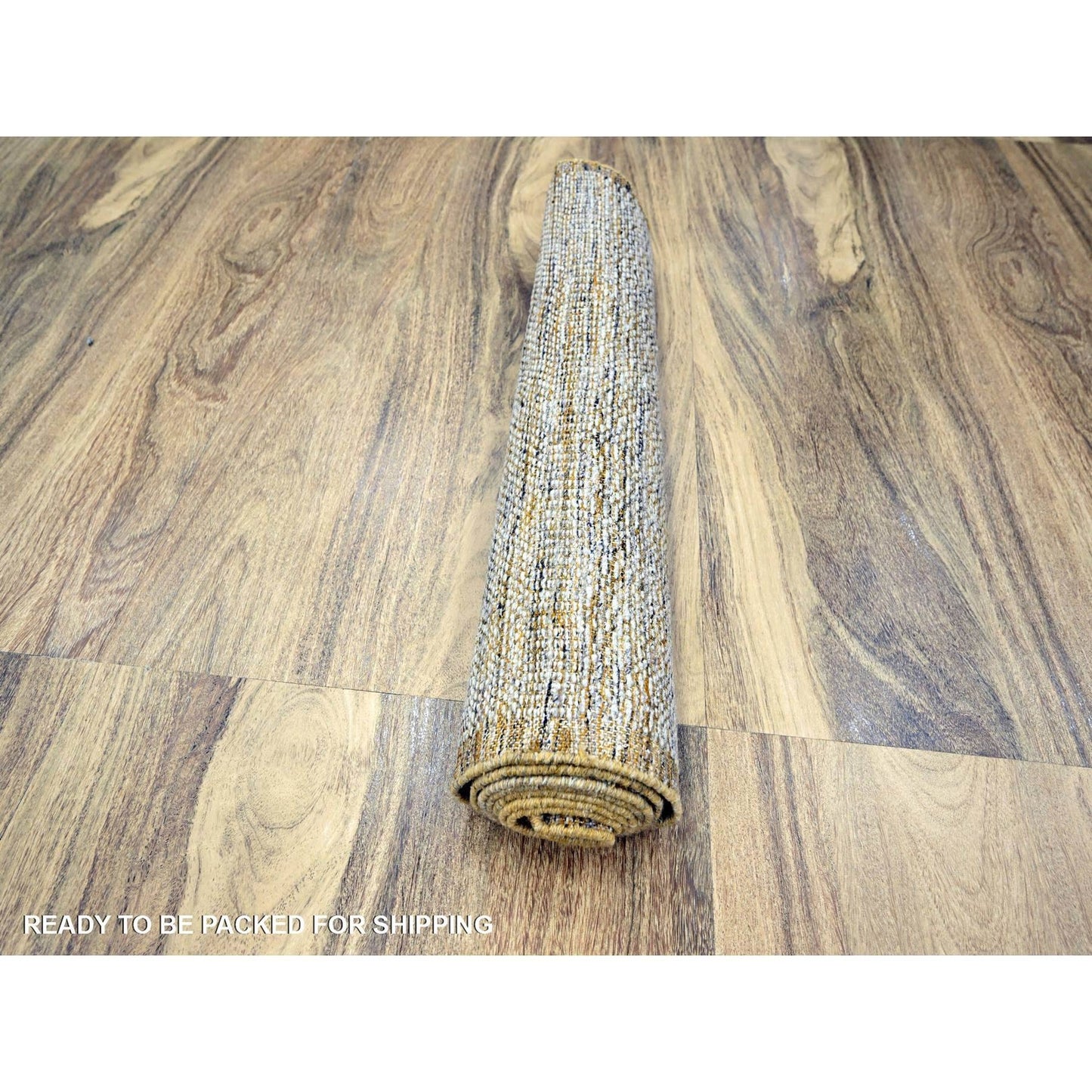 2'7"X8'2" White & Gold Hand Knotted Oxidized Grass Design Wool Runner Rug