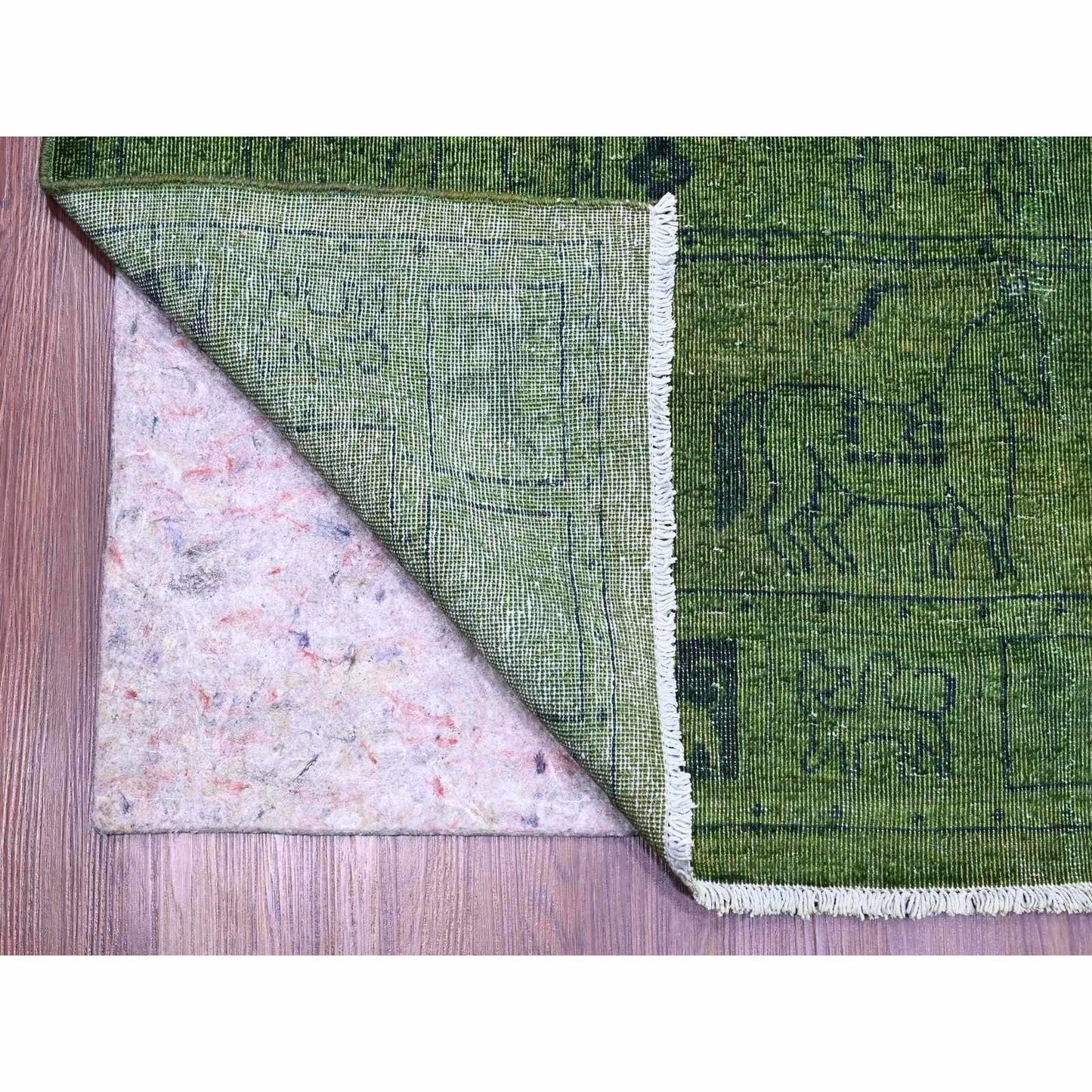 9'9"X13'8" Green Overdyed Peshawar Pazyryk Design Wool Hand Knotted Rug