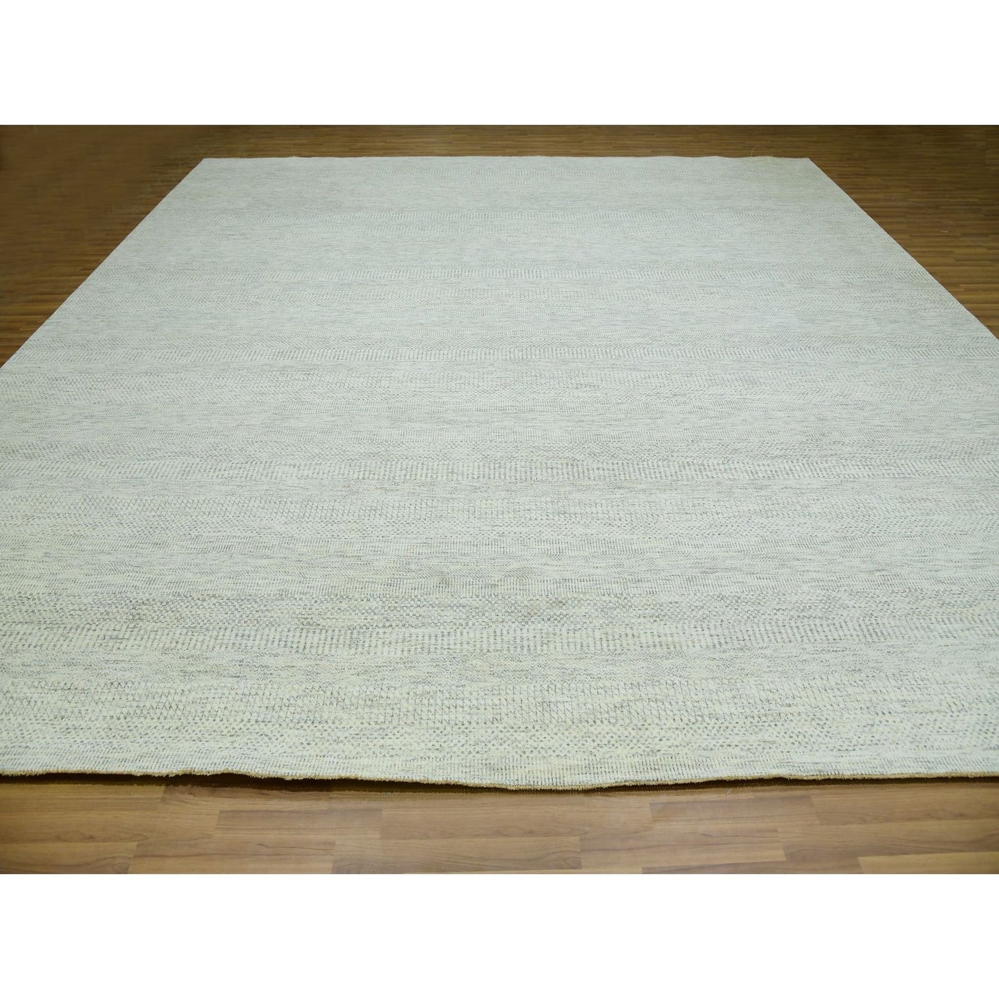 14'X14' Eggnog White Hand Knotted Modern Grass Design Wool Square Rug
