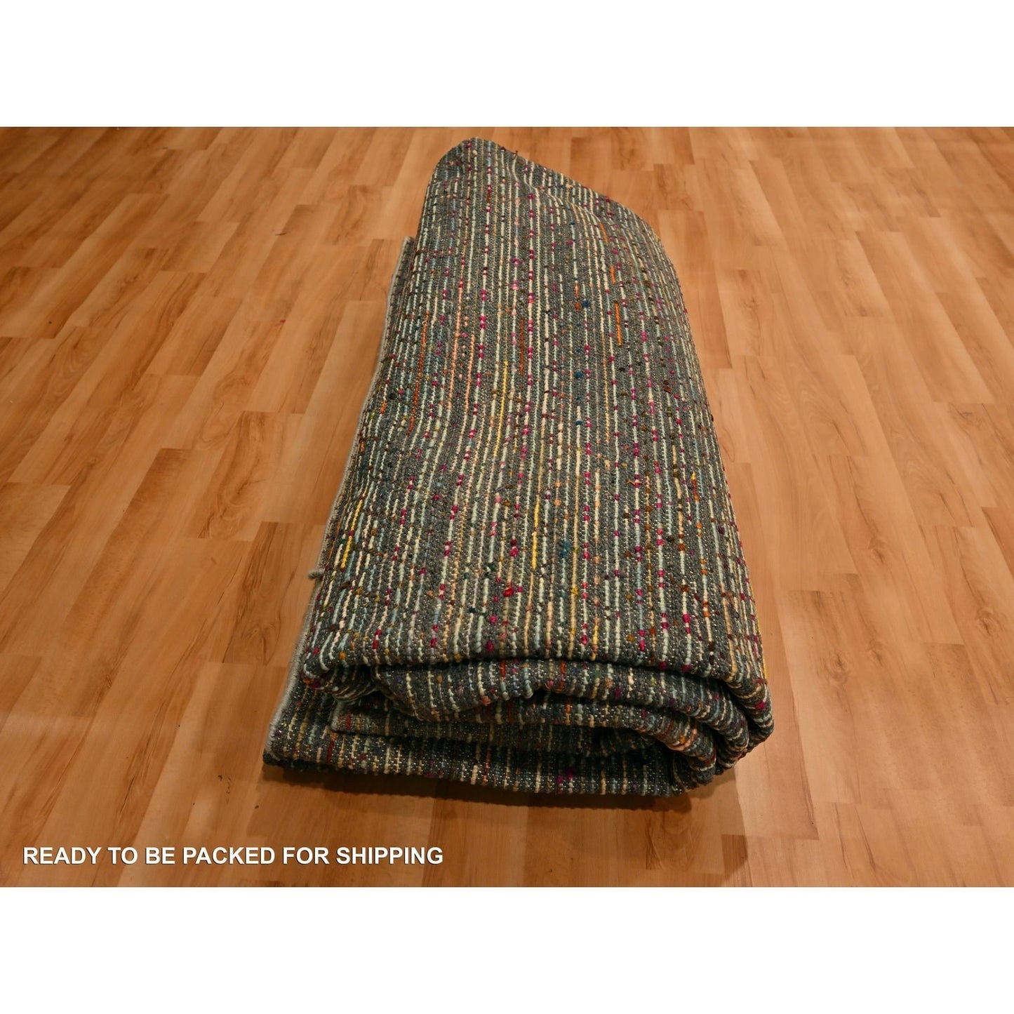 9'1"X12'2" Beige Wool And Sari Silk With Textured Weave Hand Knotted Rug