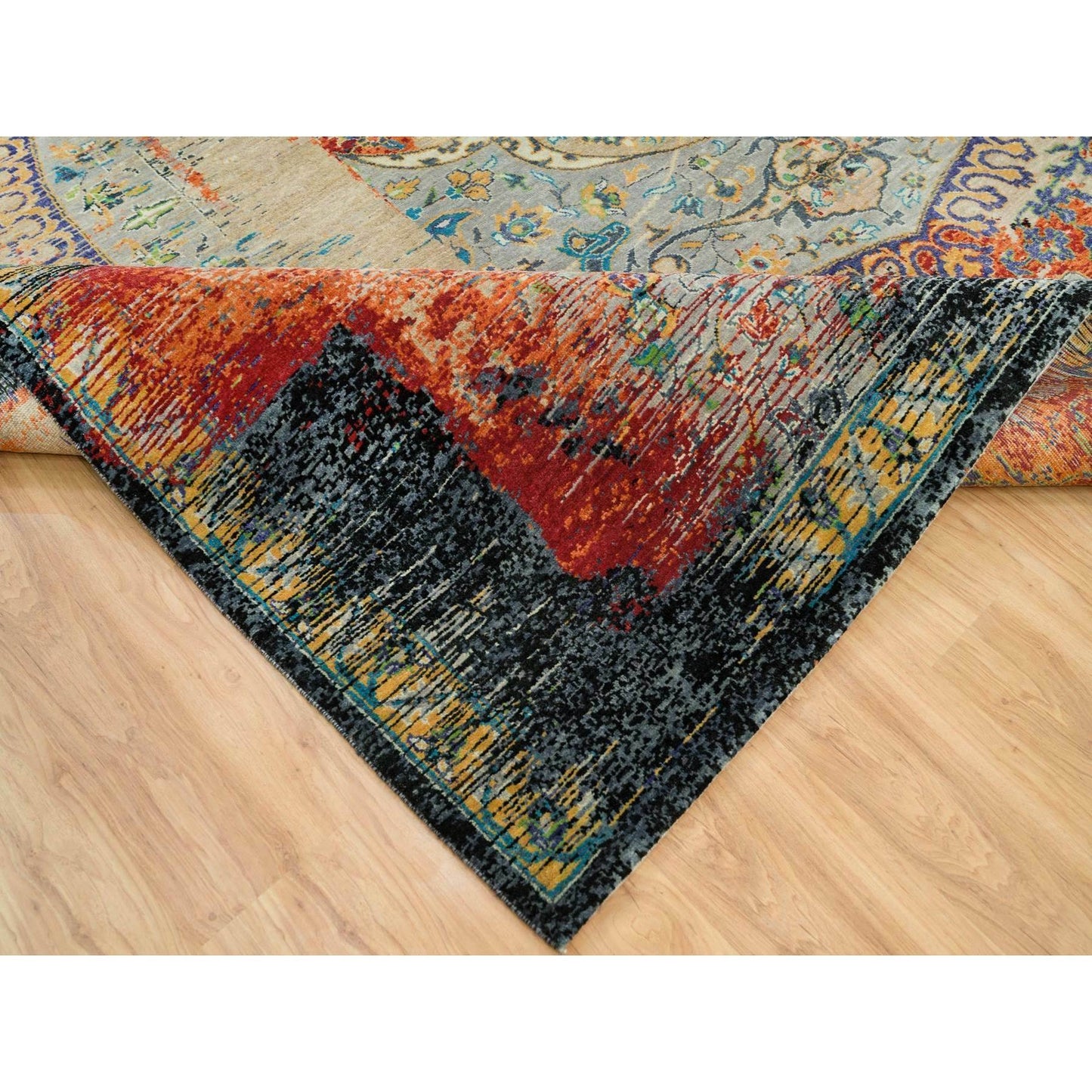 10'2"X10'2" Orange Wool Hand Knotted Ancient Ottoman Design Square Rug
