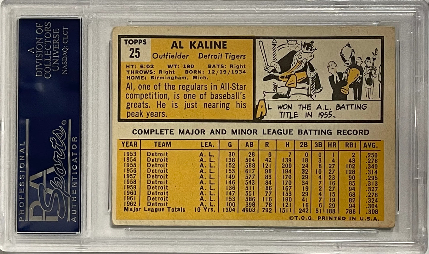 Al Kaline Autographed 1963 Topps Card #25 (Psa)