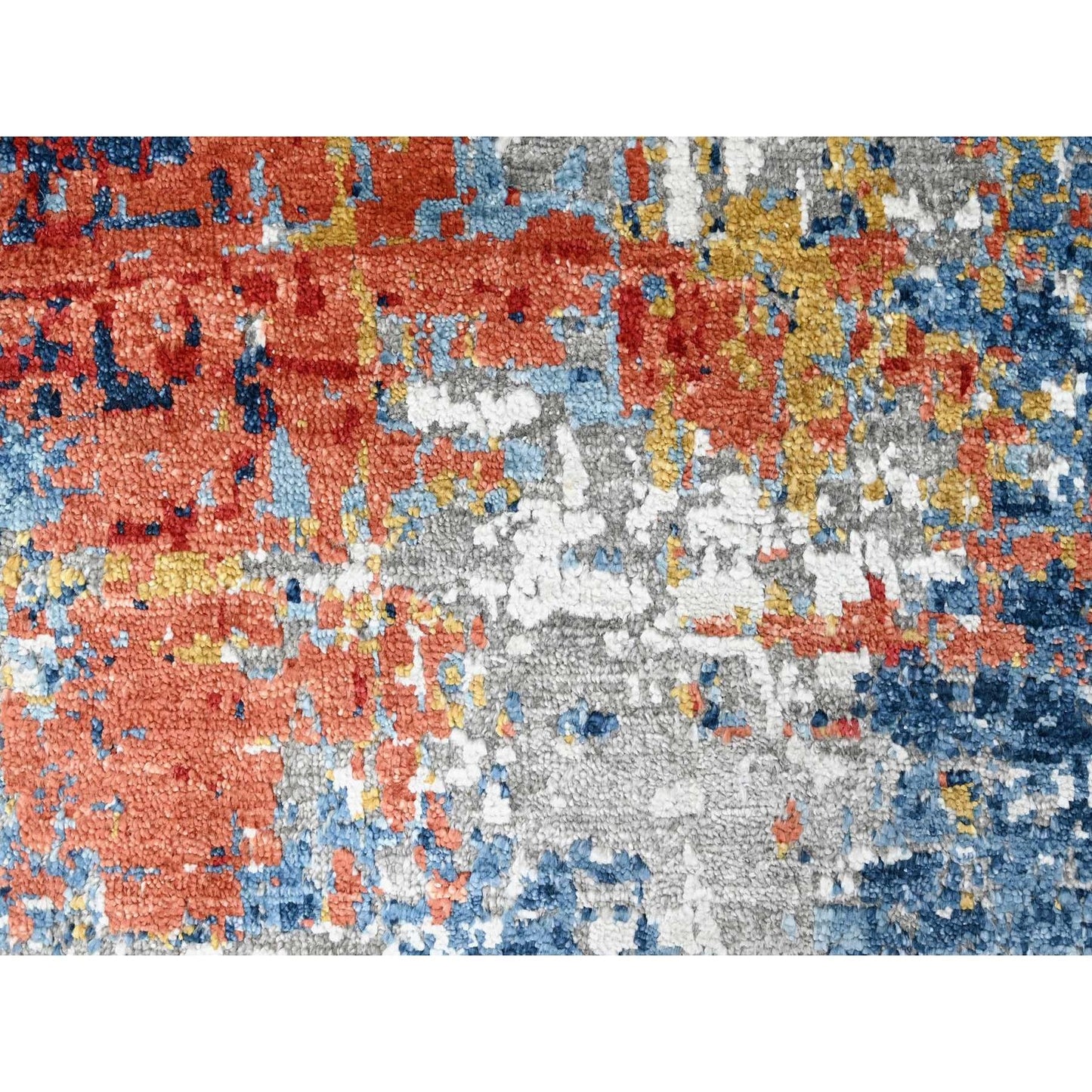 8'9"X11'7" Yale Blue Abstract Design Plant Based Silk Hand Knotted Rug