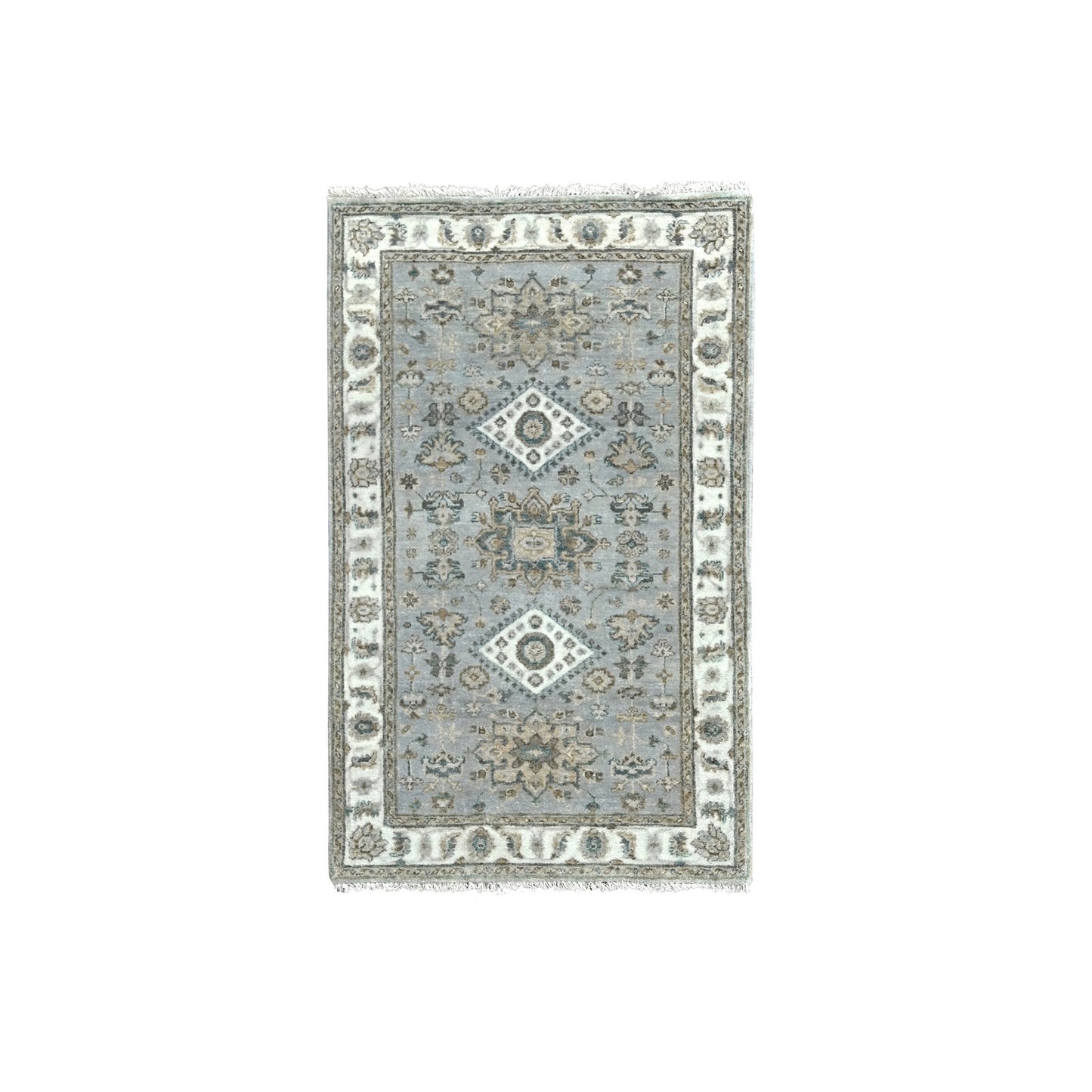 3'1"X5' Misty Gray Hand Knotted Karjihooz Design Wool Oriental Rug