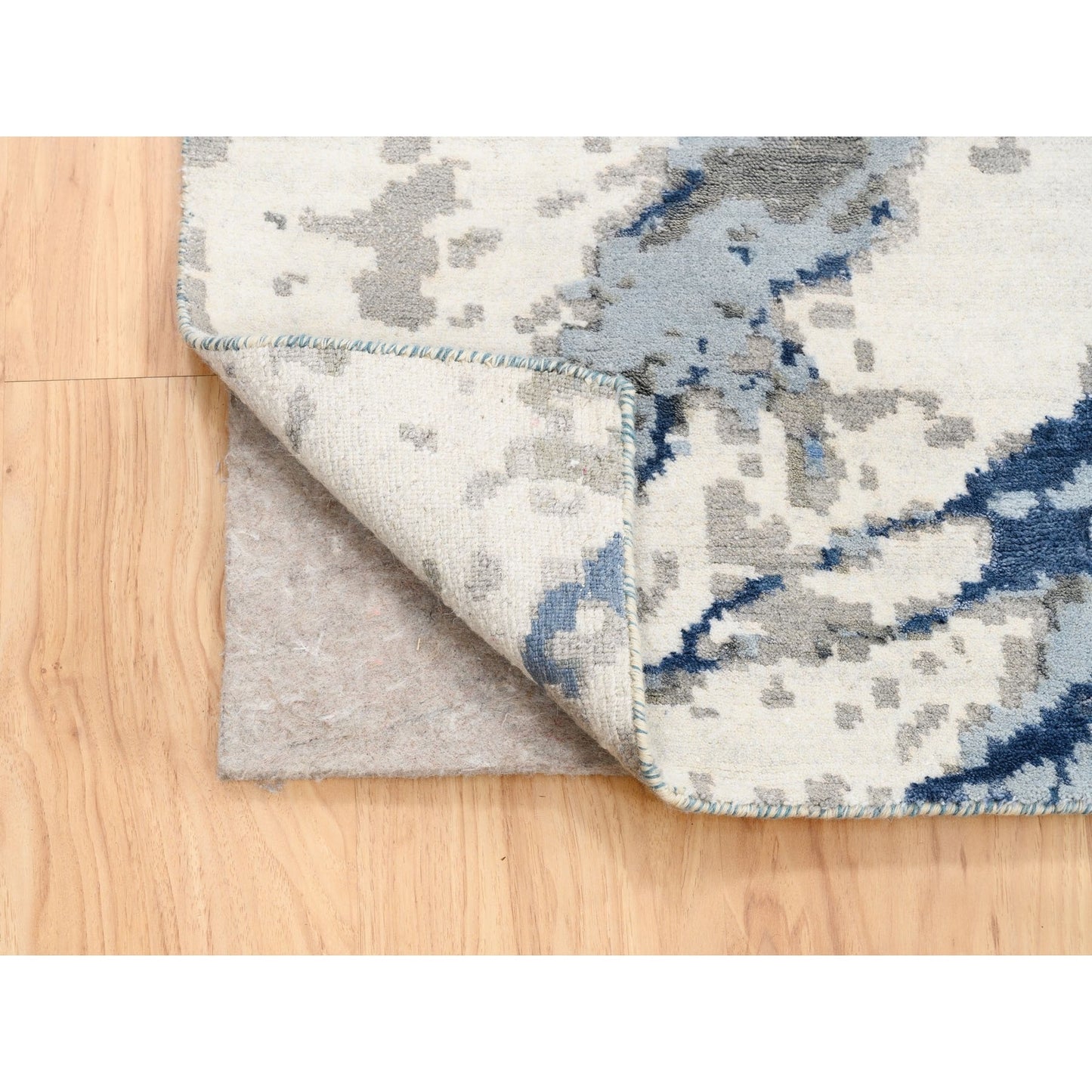 10'1"X10'1" Blue Abstract Design Wool And Silk Hand Knotted Square Rug