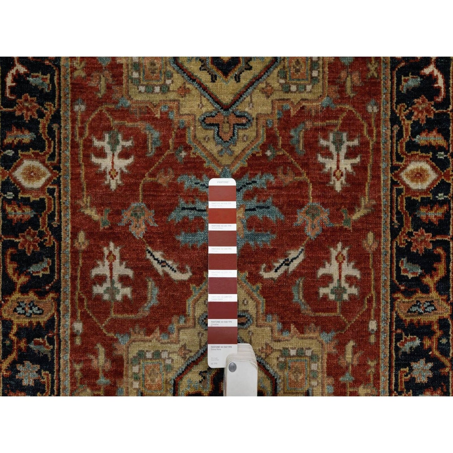 2'6"X7'9" Ruby Red Hand Spun Wool Heris Revival Hand Knotted Runner Rug